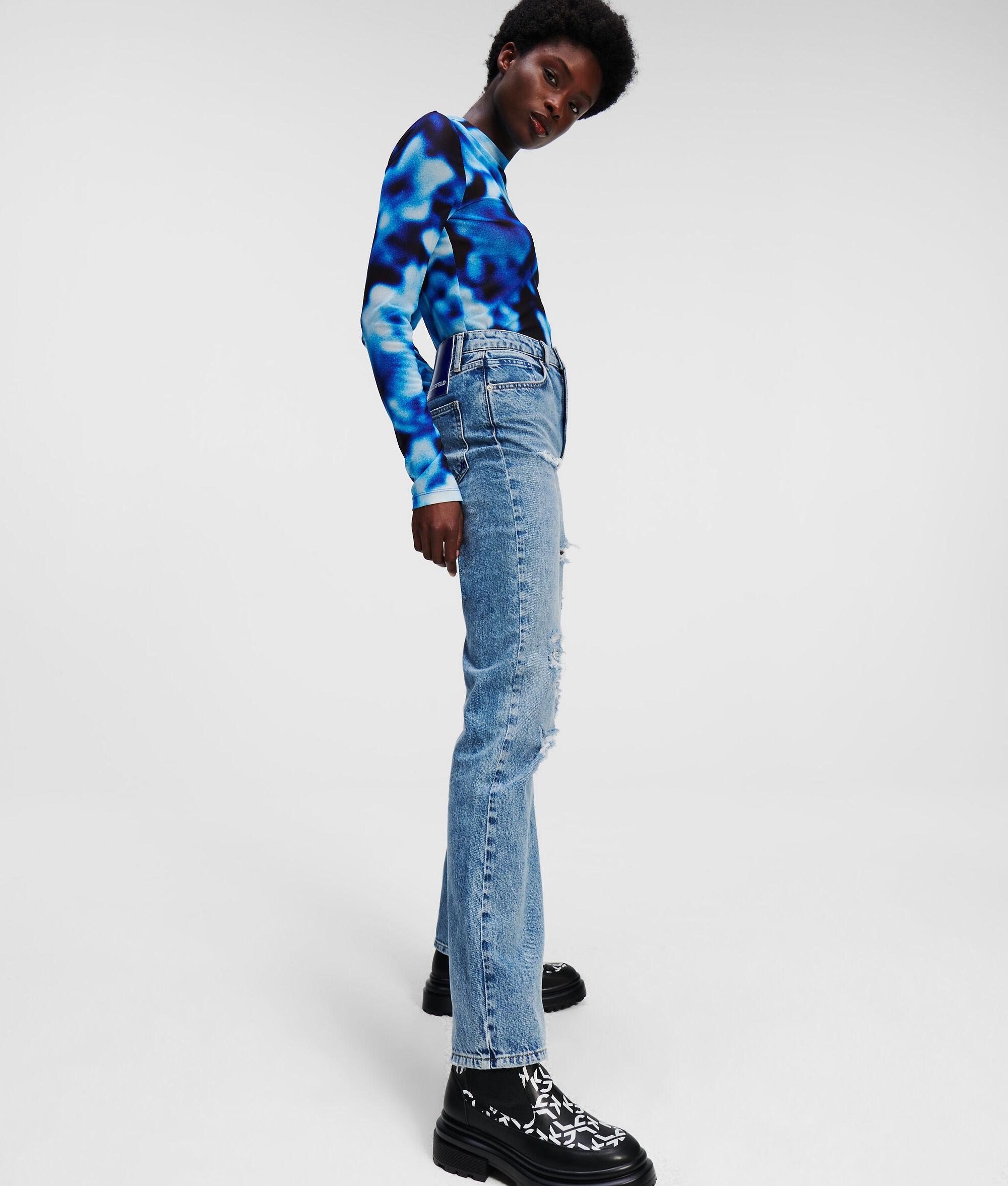 DISTRESSED HIGH-RISE STRAIGHT JEANS Product Image