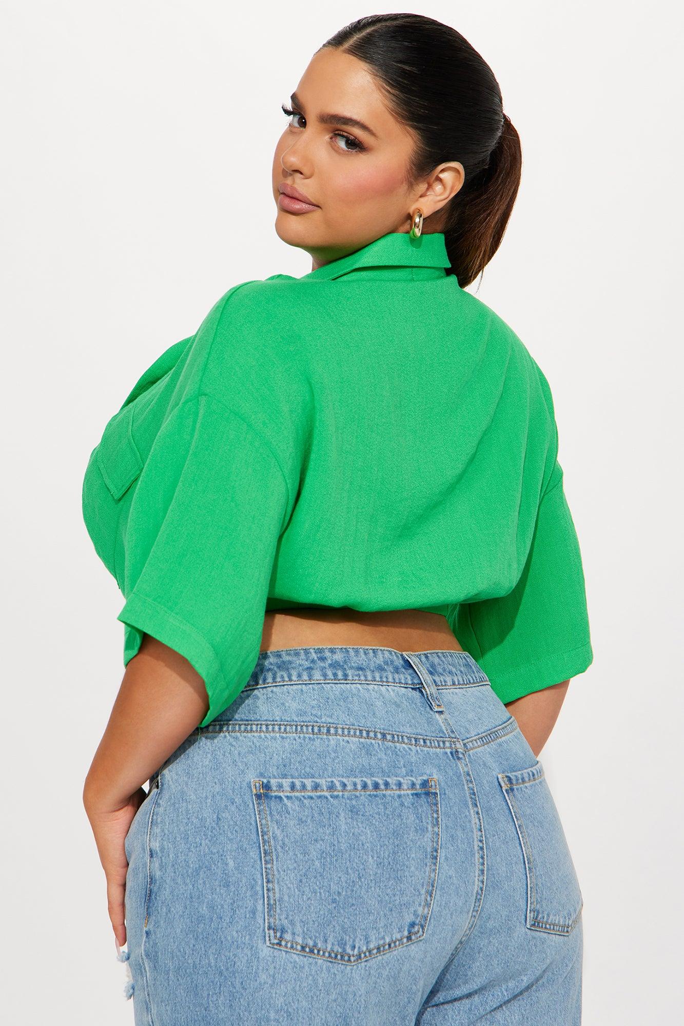 In The Right Zone Linen Top - Kelly Green Product Image