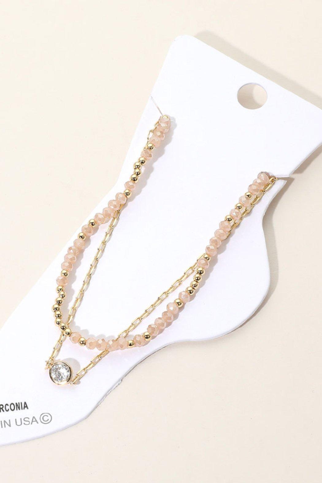 Bezel Accent Paperclip Chain Beaded Layered Anklet Product Image