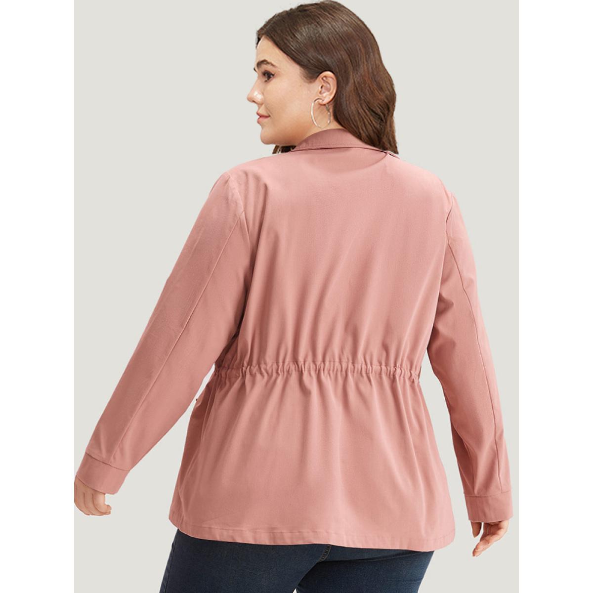 Plus Size Plain Pocket Button Through Drawstring Zipper Coat Women Rouge Plain Pocket Dailywear Jackets BloomChic 28/5X Product Image