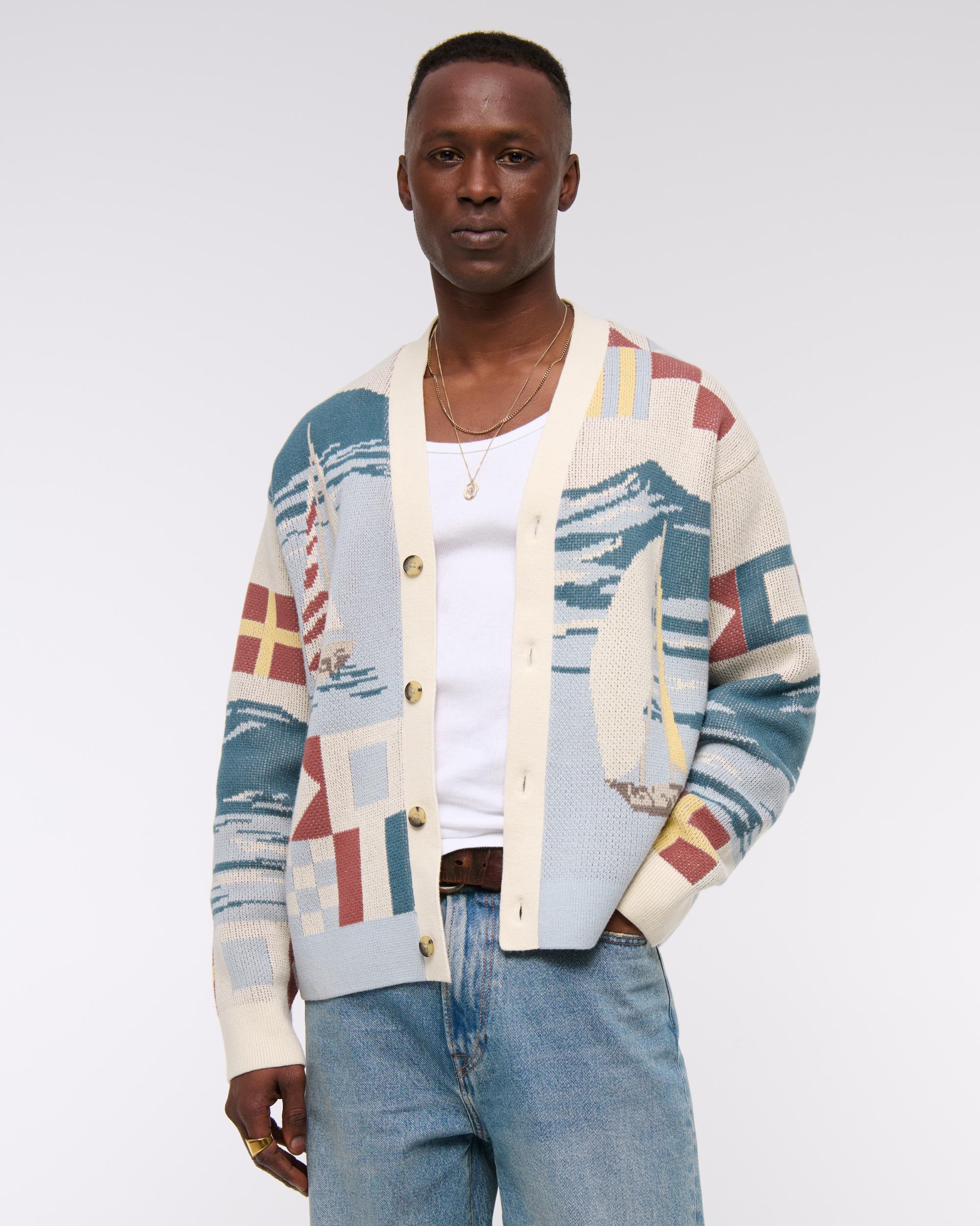 Nautical Graphic Patchwork Cardigan Product Image