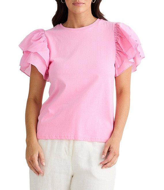 Brave + True Gigi Short Flutter Sleeve Crew Neckline Top Product Image