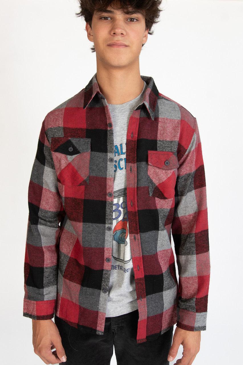 Burgundy & Charcoal Flannel Shirt Product Image