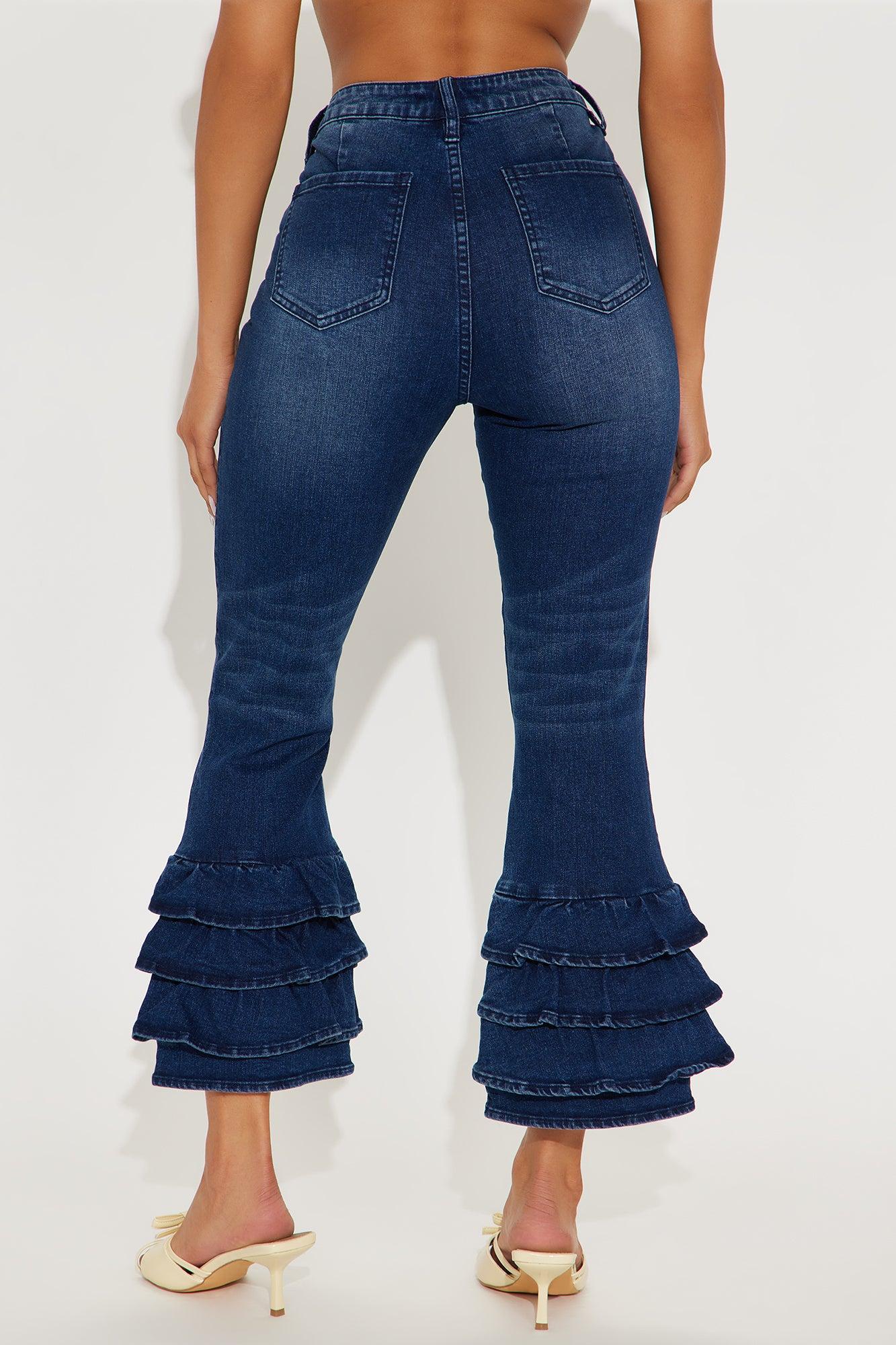 Gloria Ruffled Denim Capri Jeans - Dark Wash Female Product Image
