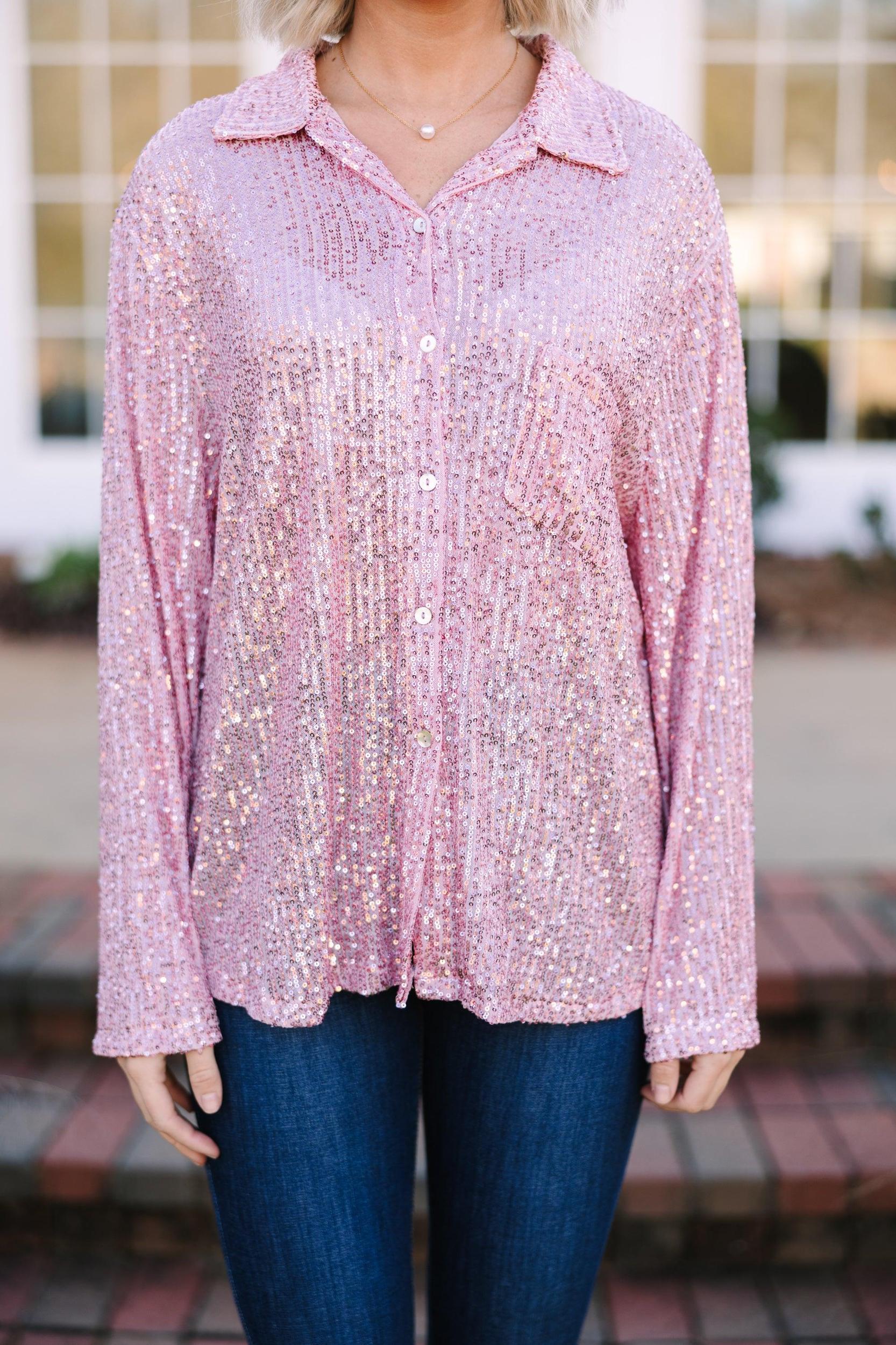 It's A Long Story Rose Pink Sequin Blouse Female Product Image