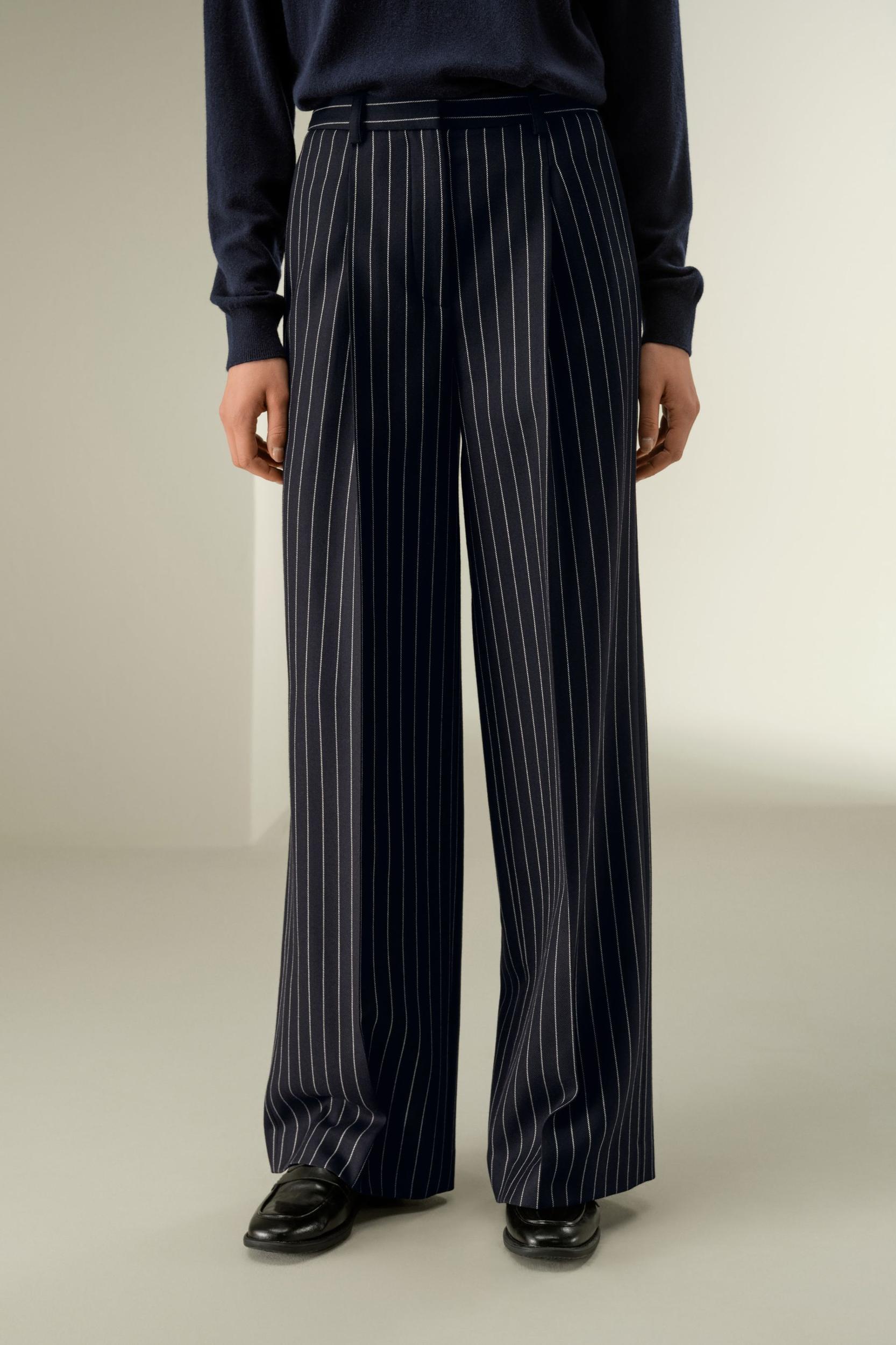 Wool-Blend Wide-Leg Stripe Pants Product Image