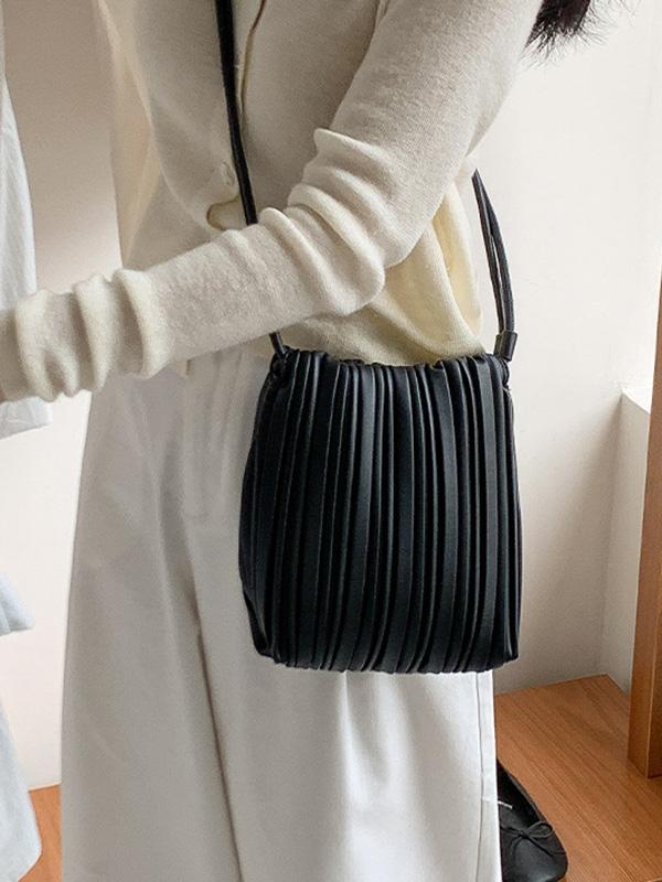 Drawstring Pleated Split-Joint Crossbody Bags Product Image