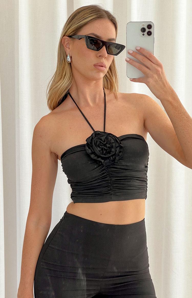 Blushing Blossom Black Rose Halter Top Product Image