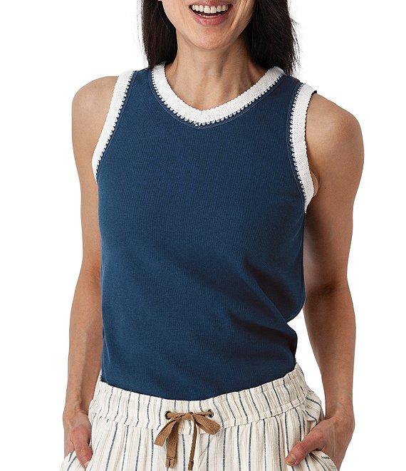 Aventura Solana Rib Knit Crochet Trim V-Neck Sleeveless Tank Product Image