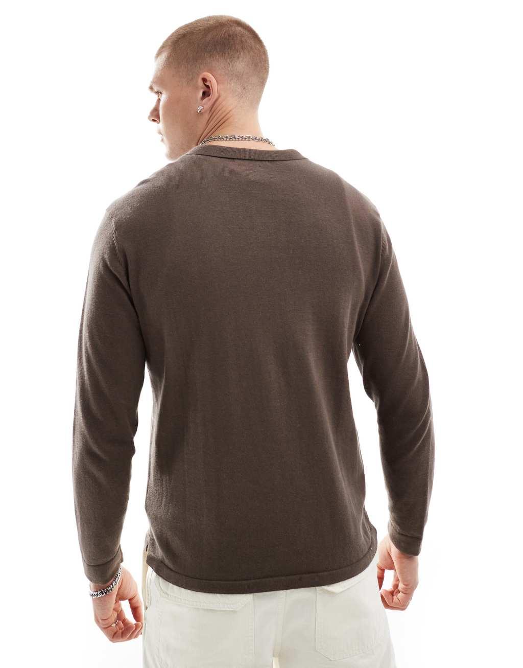 Another Influence knitted long sleeve polo sweater in brown Product Image