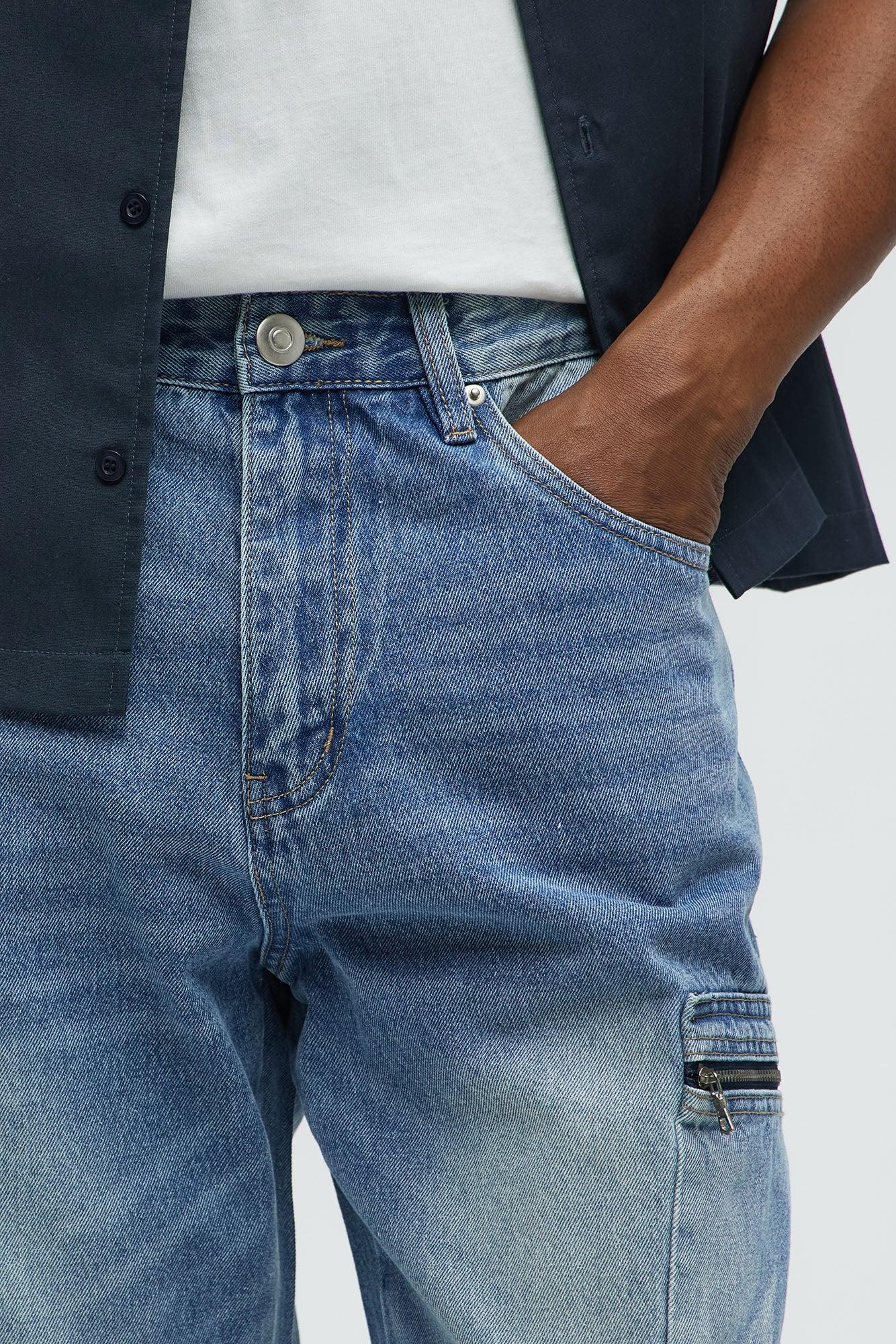 Already Over It Straight Cargo Jeans - Medium Blue Wash Product Image