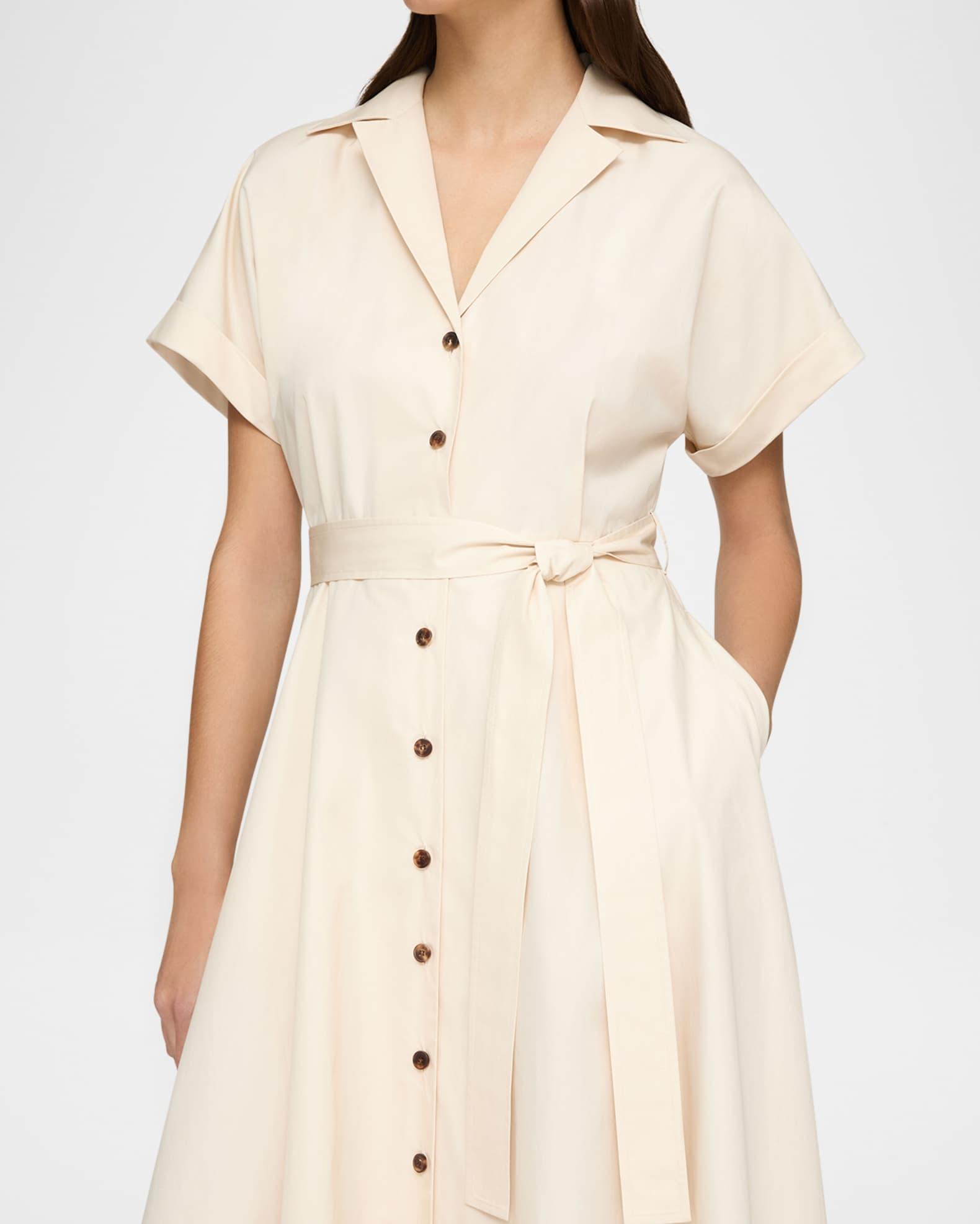 Belted A-Line Cotton Midi Shirtdress Product Image