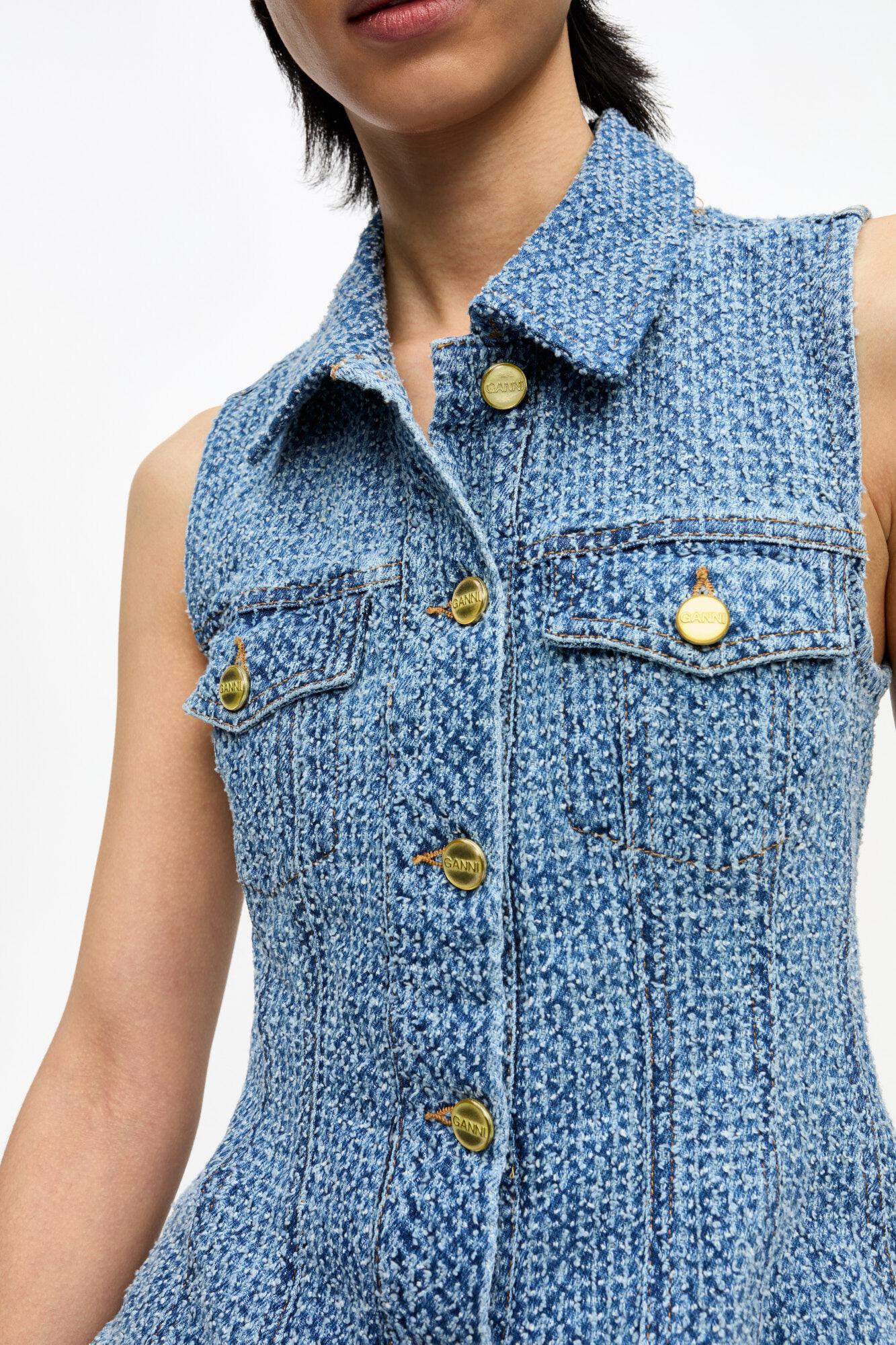 Blue Textured Denim Top Product Image