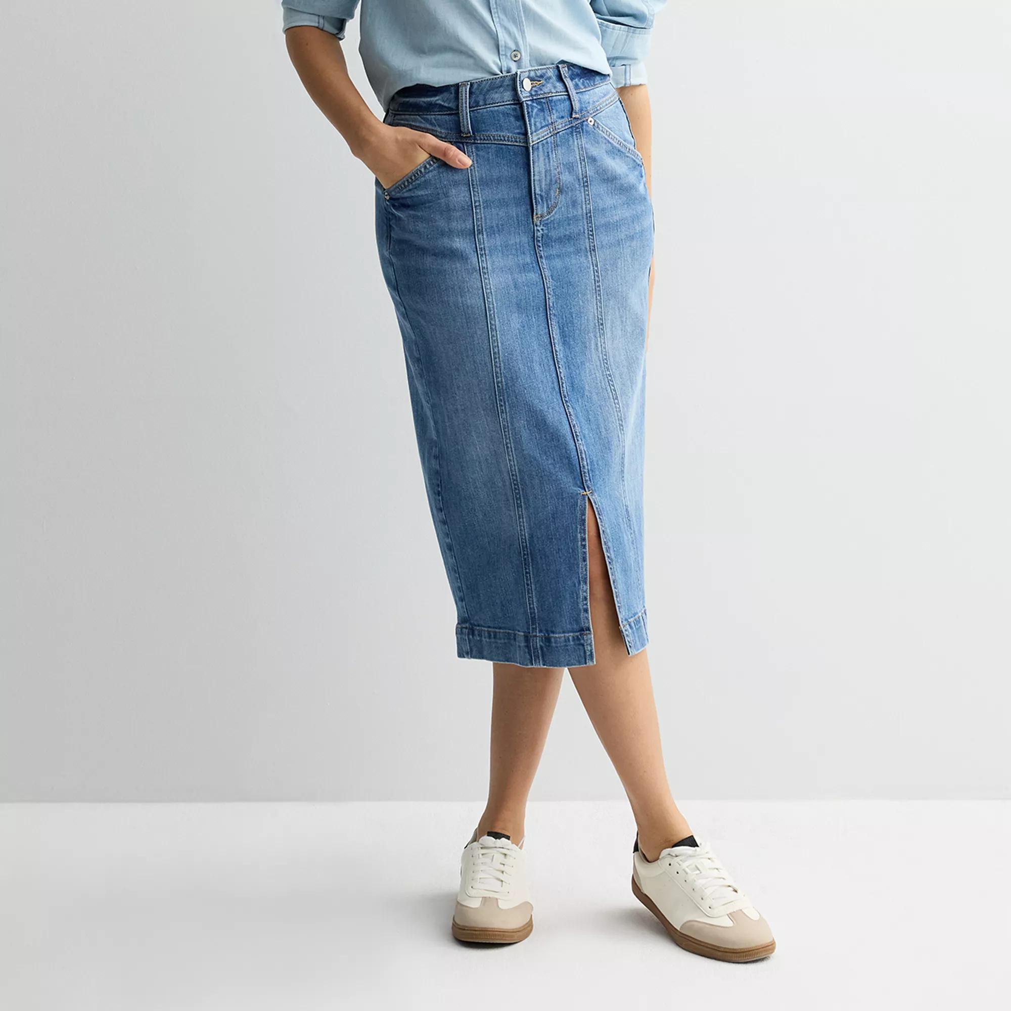 Petite Sonoma Goods For Life® Yoke Denim Midi Skirt, Women's, Size: 18 Petite, Medium Light Product Image