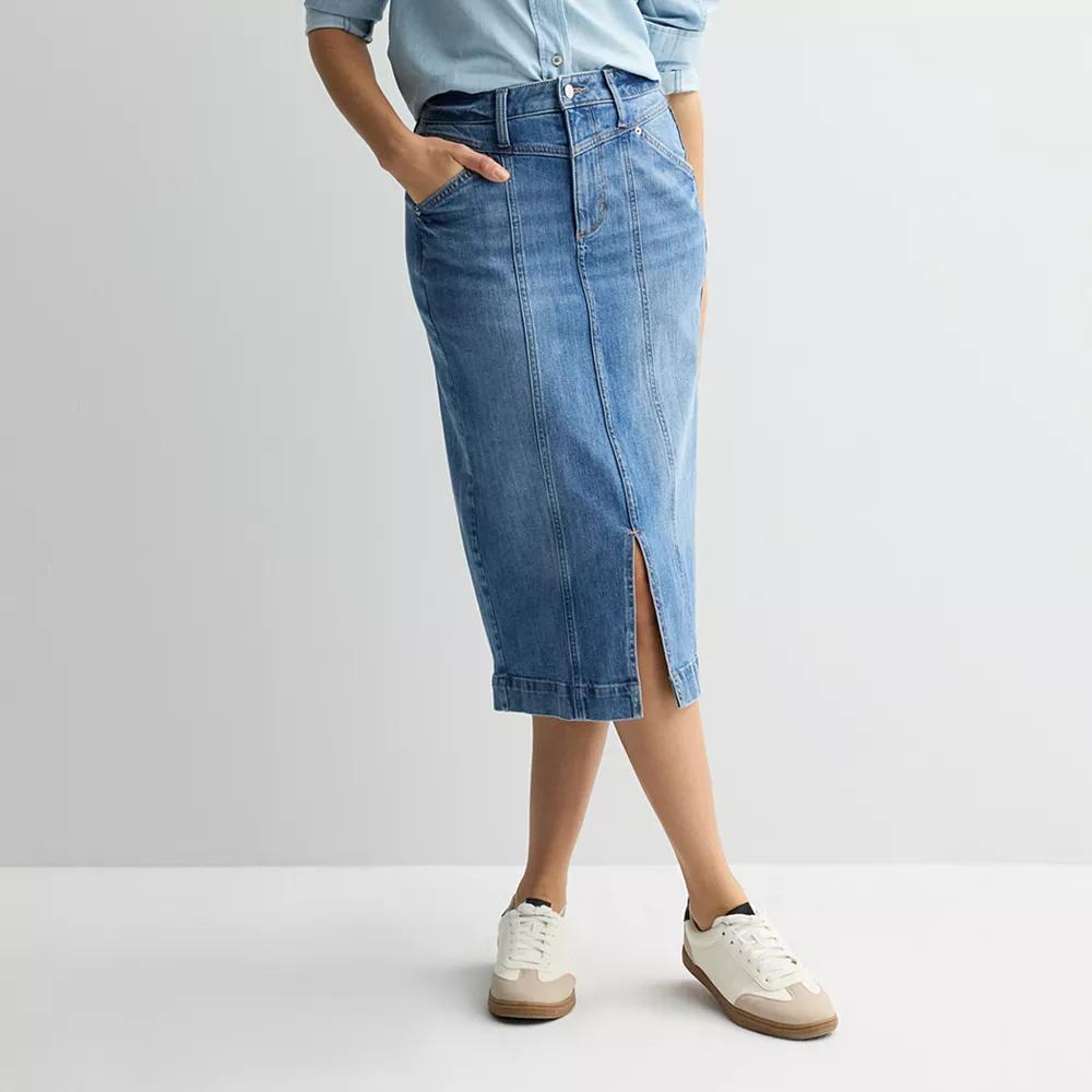 Petite Sonoma Goods For Life® Yoke Denim Midi Skirt, Women's, Size: 18 Petite, Medium Light Product Image