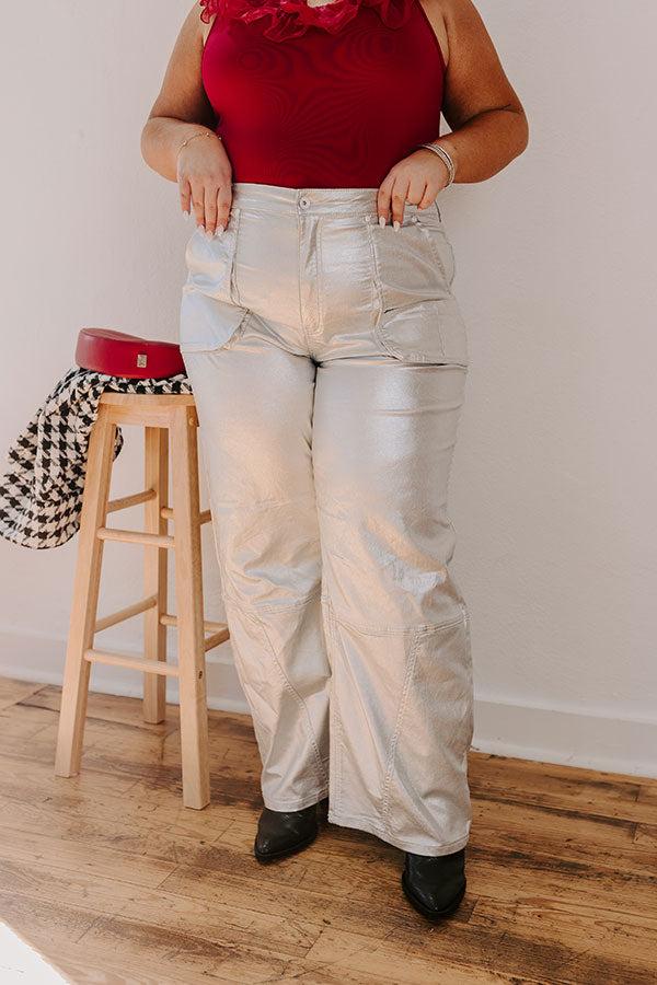 The Raleigh High Waist Metallic Pants In Silver Curves Product Image