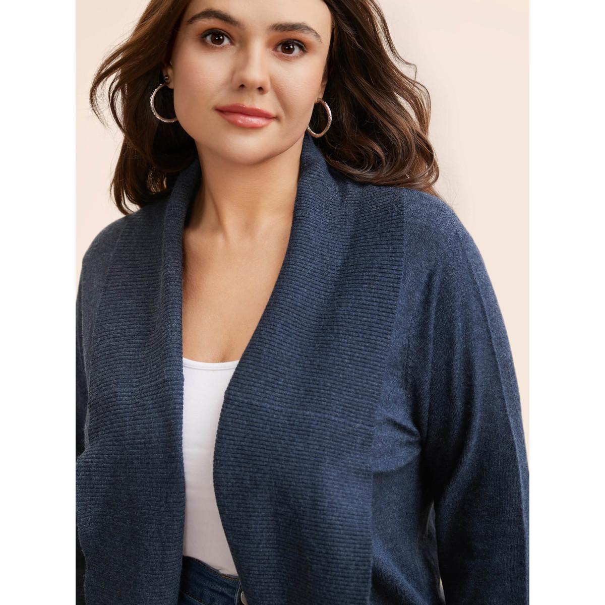 Plus Size Supersoft Essentials Textured Lapel Collar Cardigan Midnight Women Casual Loose Long Sleeve Everyday Cardigans BloomChic 10/M Product Image