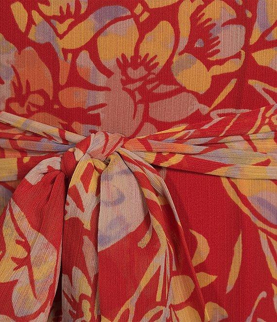 Lauren Ralph Lauren Floral Print Crinkle Georgette V-Neck Ruffle Trim A-Line Maxi Dress Product Image