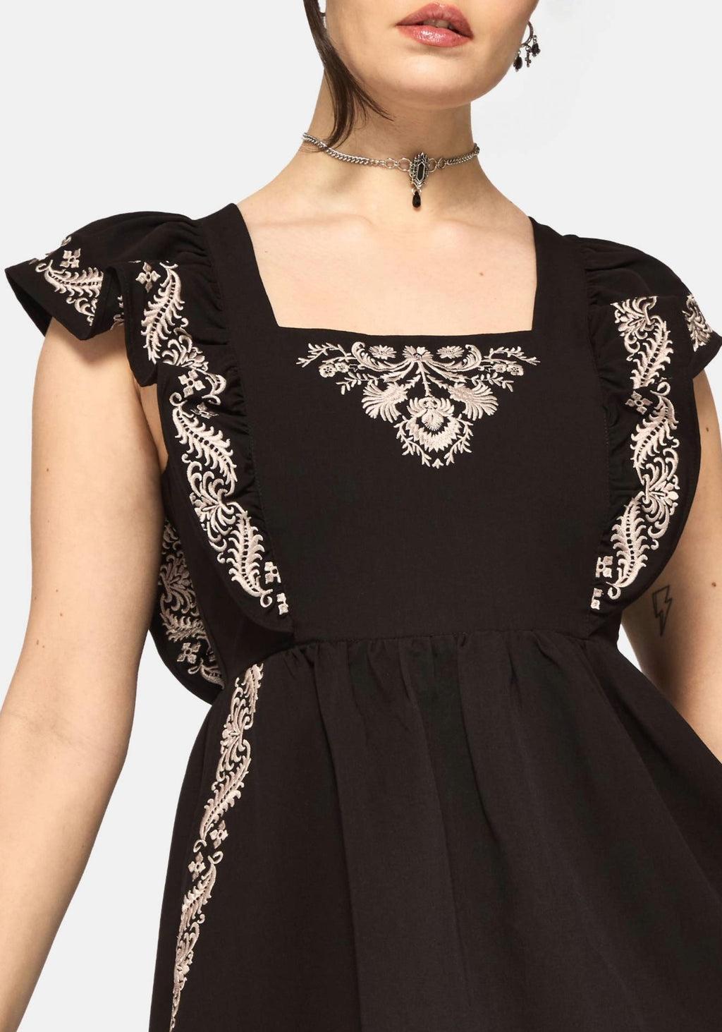 Bladeborn Embroidered Ruffle Front Mini Dress Product Image