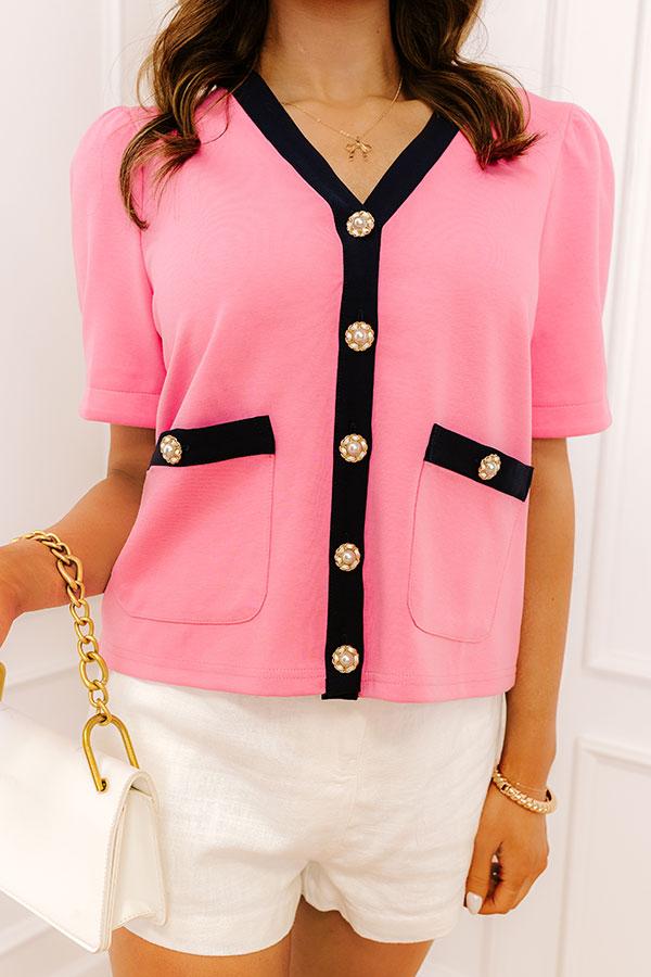 Uptown Manhattan Button Down Top in Pink Product Image