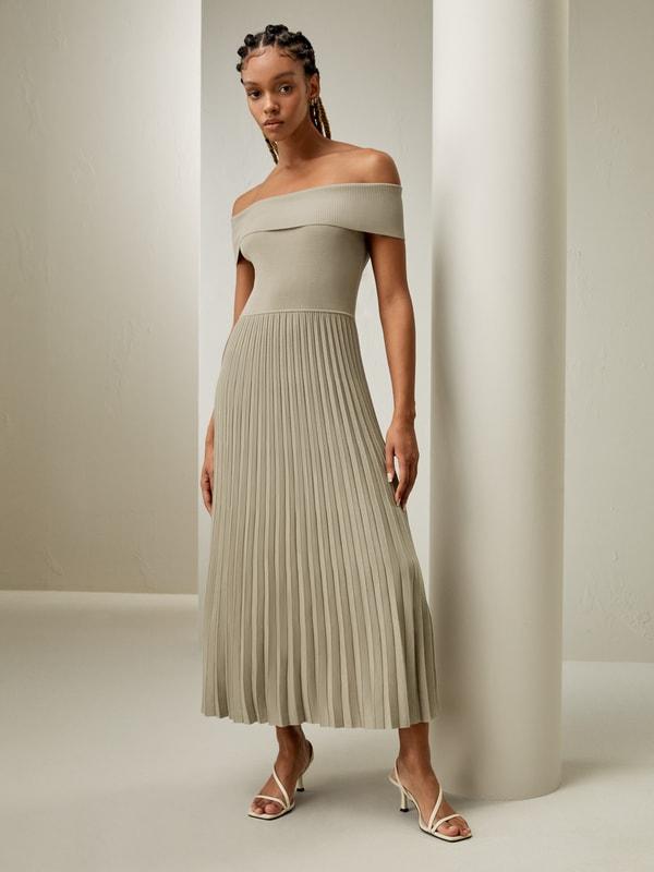 Off-Shoulder Hybrid Pleated Dress Product Image