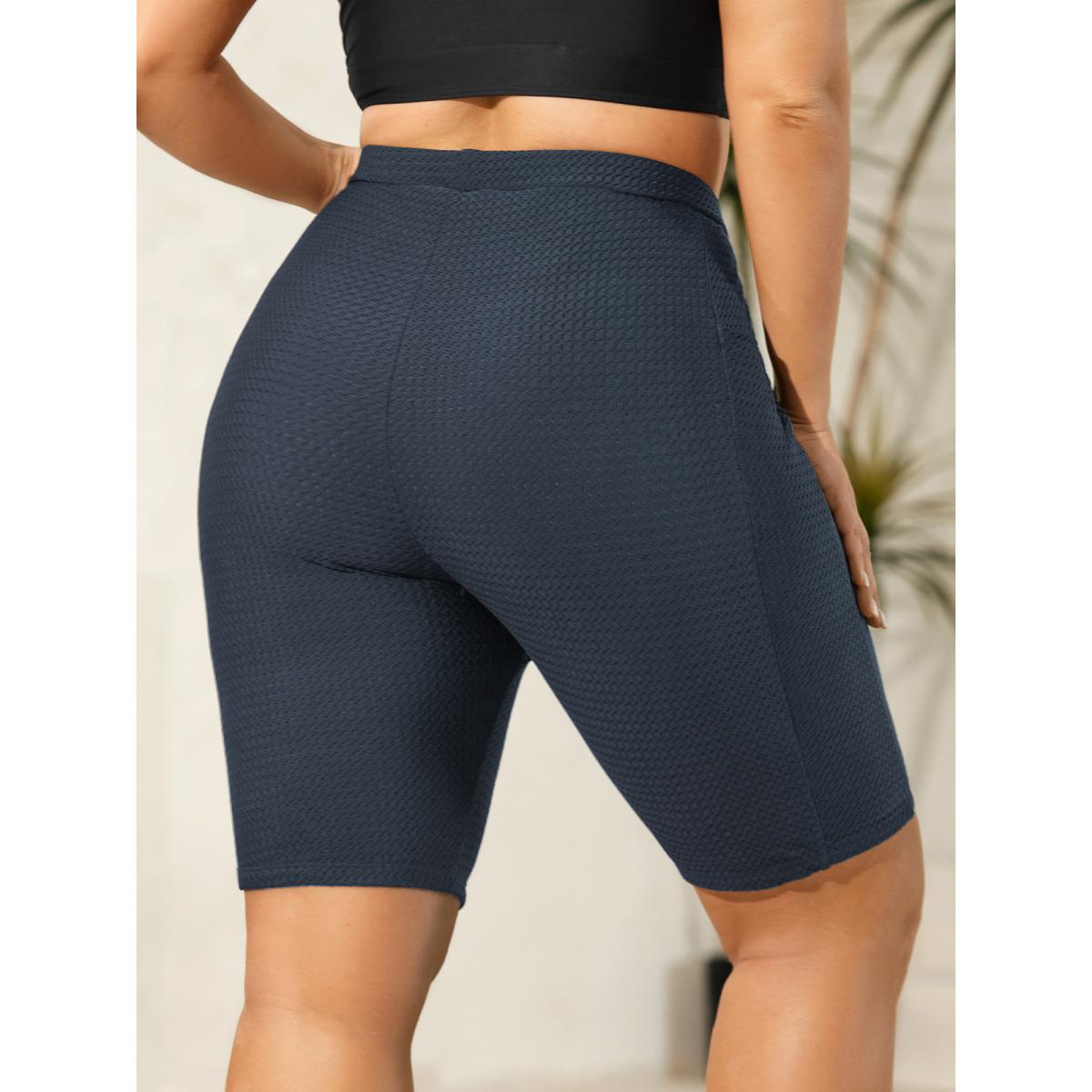 Plus Size Textured Side Pockets Sculpting Swim Bottoms Women's Swimwear Indigo Beach Texture High stretch Skinny High Rise Side seam pocket Curve Swim Bottoms BloomChic 28/5X Product Image