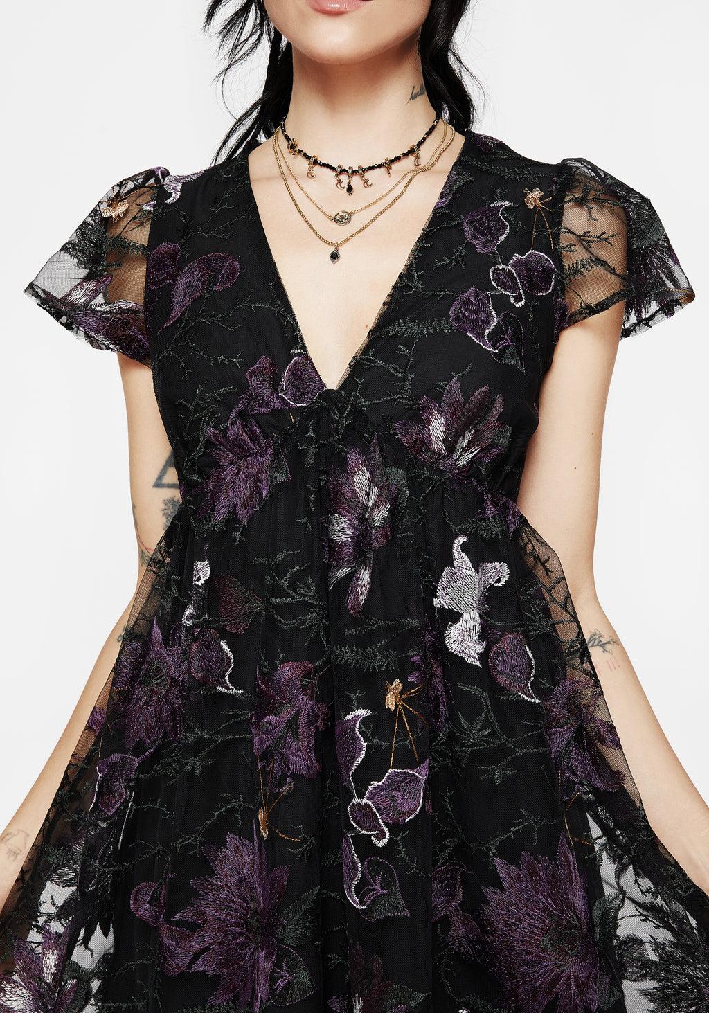 Estrid Embroidered Mesh Flute Sleeve Mini Dress Product Image