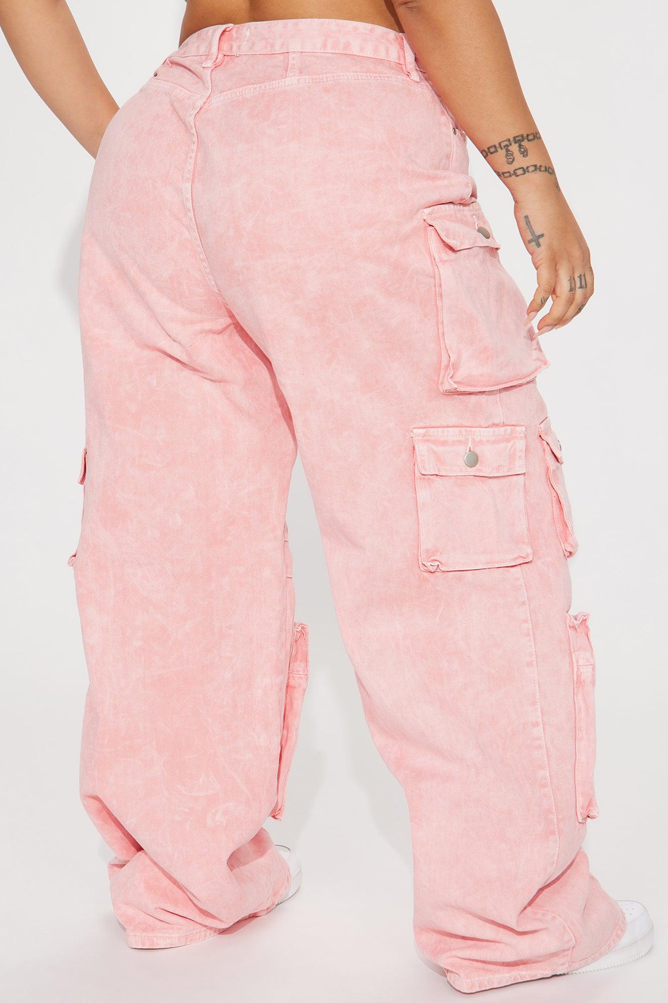 Lily High Rise Cargo Jeans - Pink Product Image