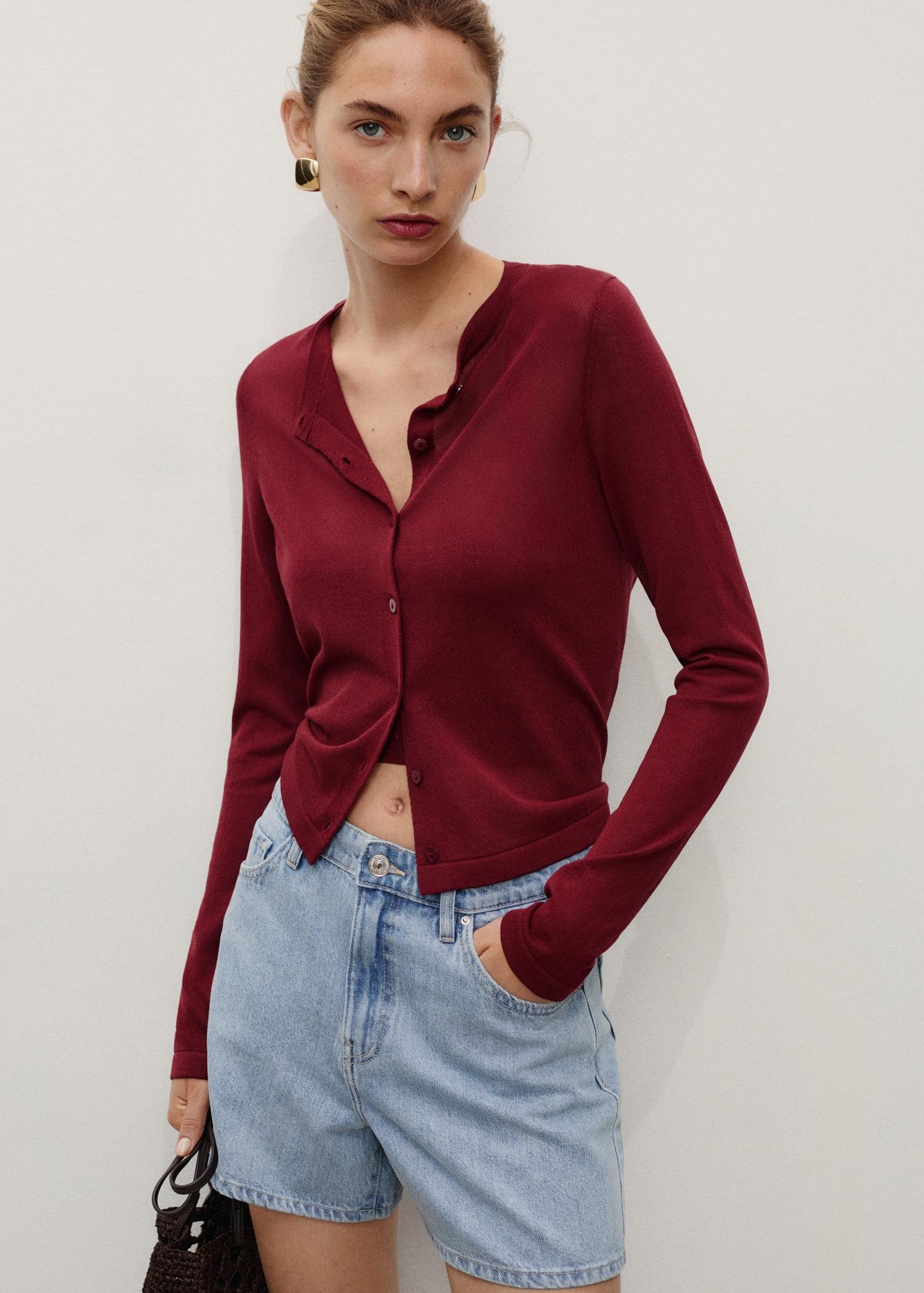 High-waisted straight-fit denim shorts - Women | MANGO USA Product Image