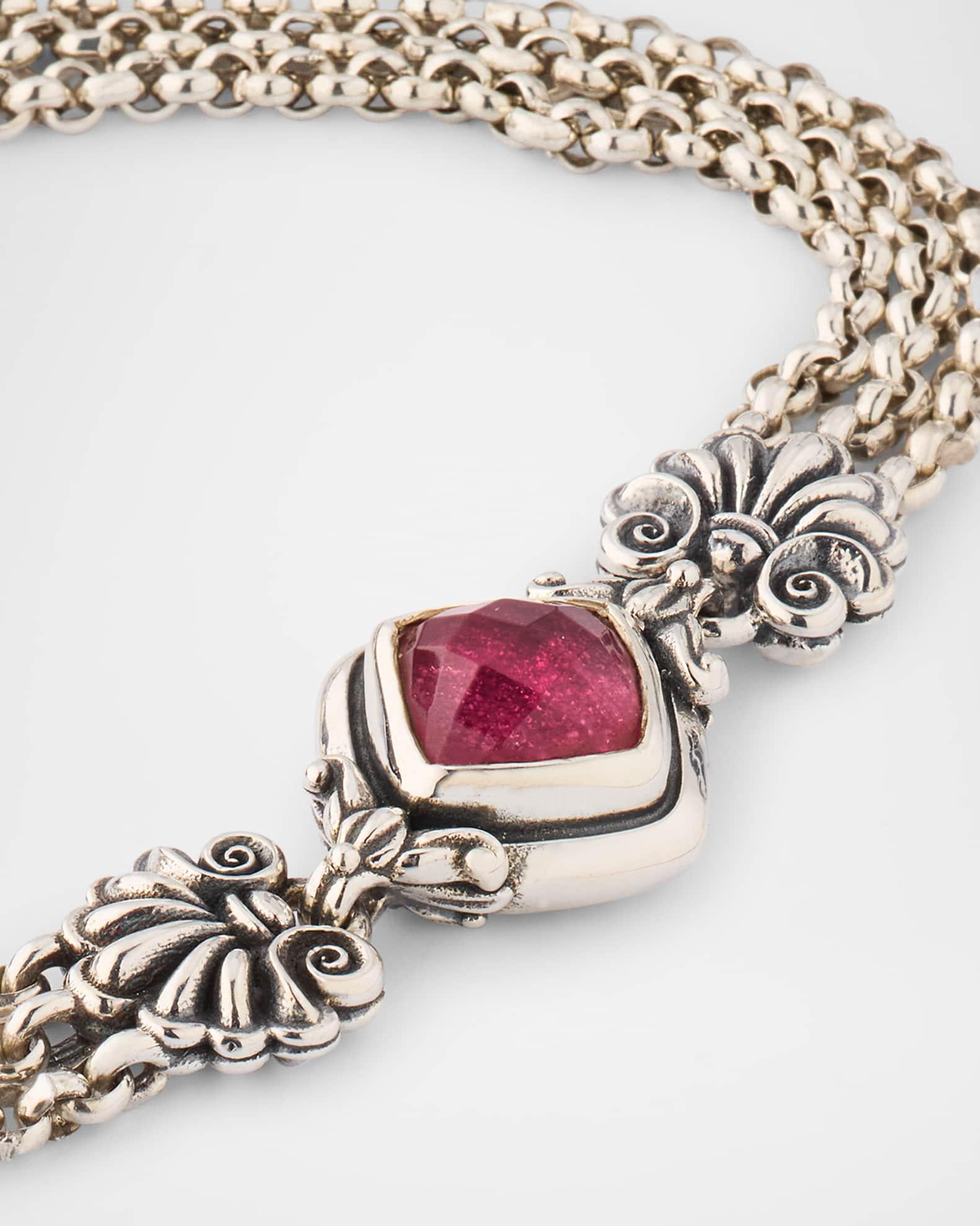 Ivy Rock Crystal, Strawberry Quartz and MOP Triple Chain Bracelet Product Image