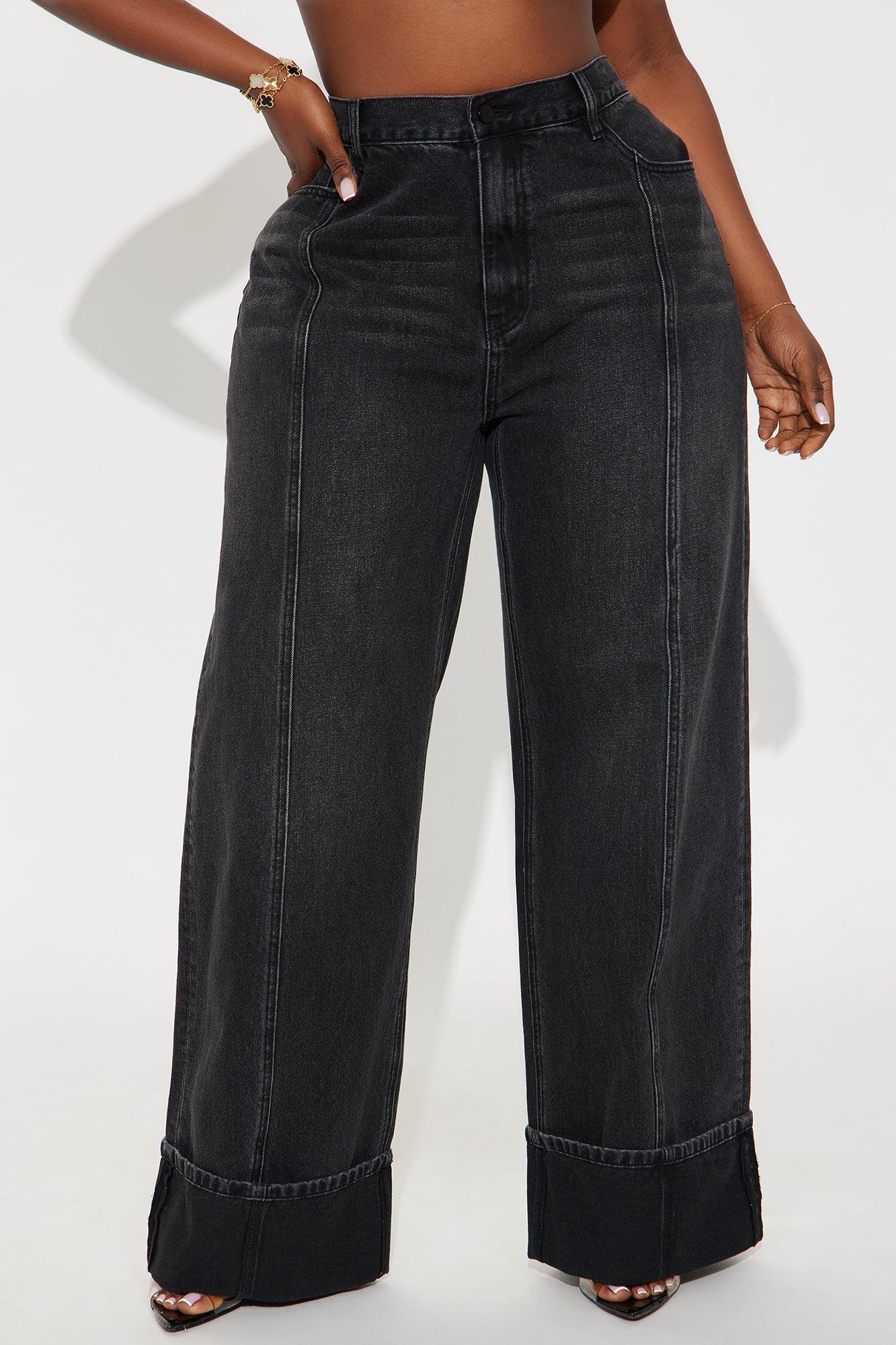 Unpredictable Cuffed Wide Leg Jeans - Black Wash Female Product Image