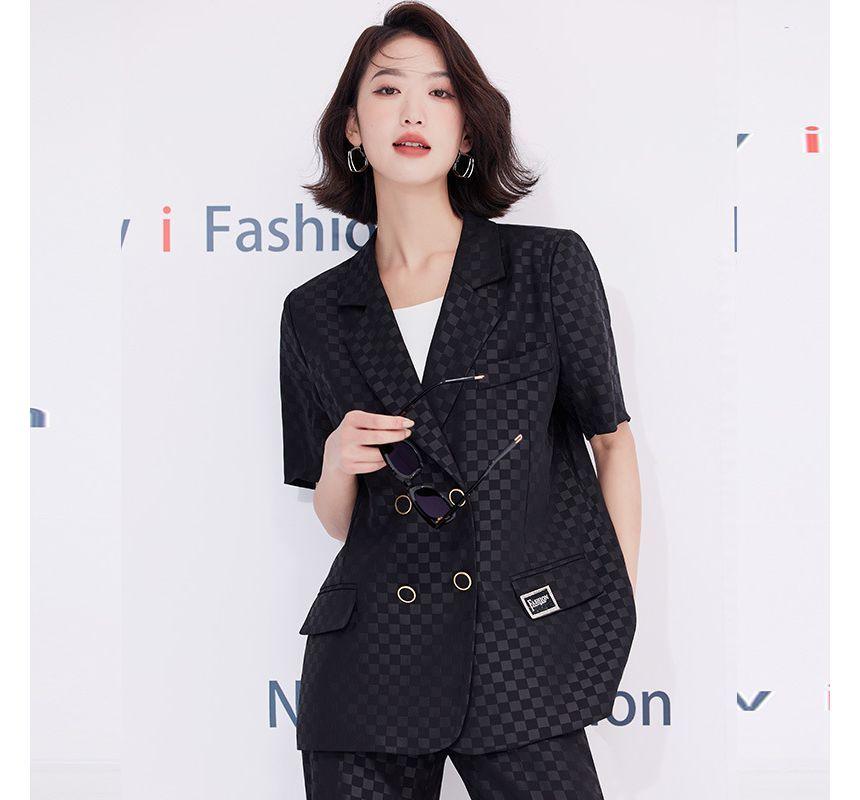 Plaid Double Breasted Blazer / Pleated Skirt / Slacks / Set Product Image