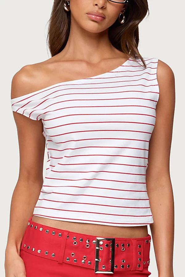 Edikted Keryn Striped Asymmetric Top Womens at Urban Outfitters Product Image