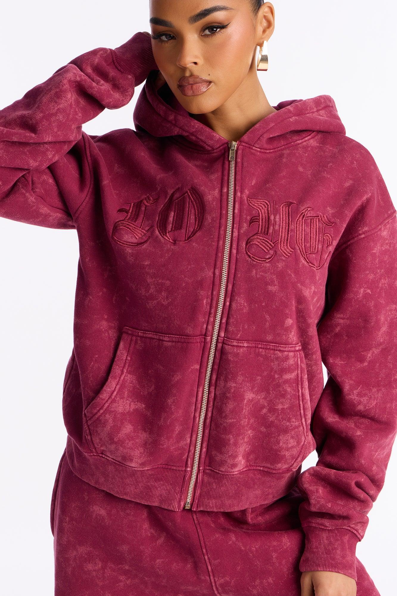 Love Club Embroidered Fleece Pant Set - Wine Female Product Image