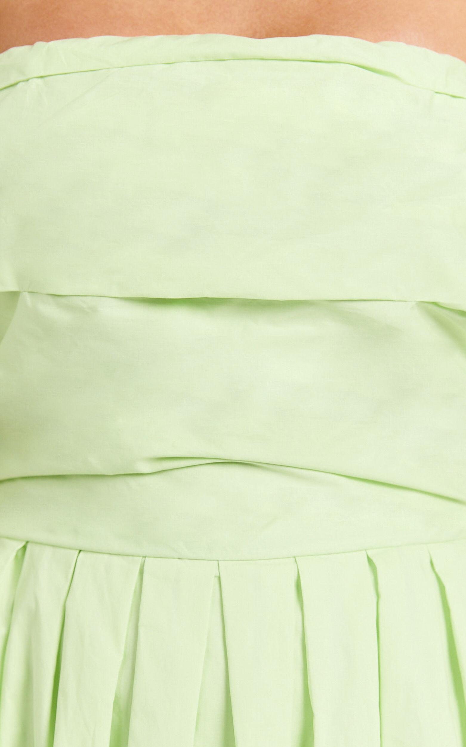 Annie Midi Dress - Off The Shoulder Ruffle Sleeve Pleated Dress in Lime Product Image