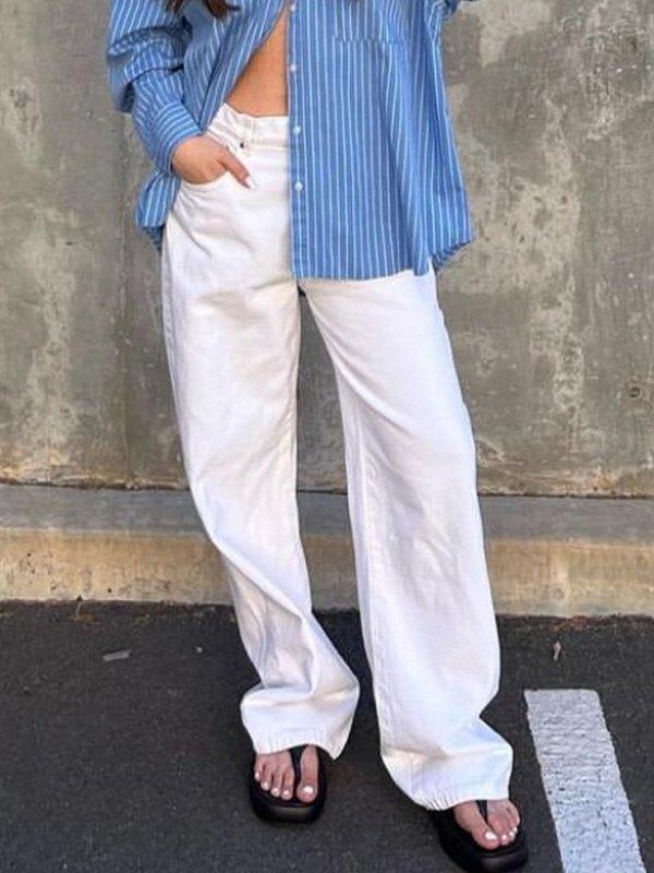 White Wash Straight Boyfriend Jeans Product Image