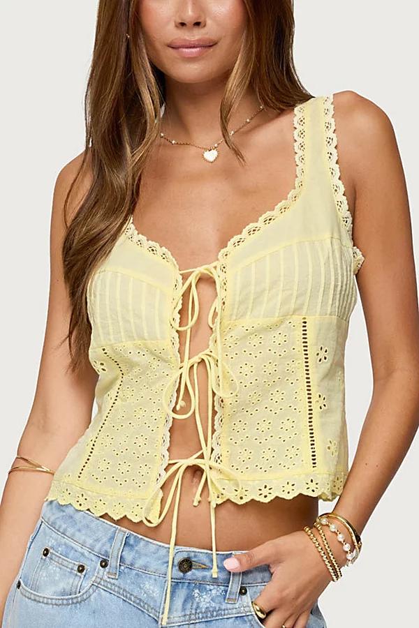 Edikted Fiore Eyelet Tie Front Top Womens at Urban Outfitters Product Image