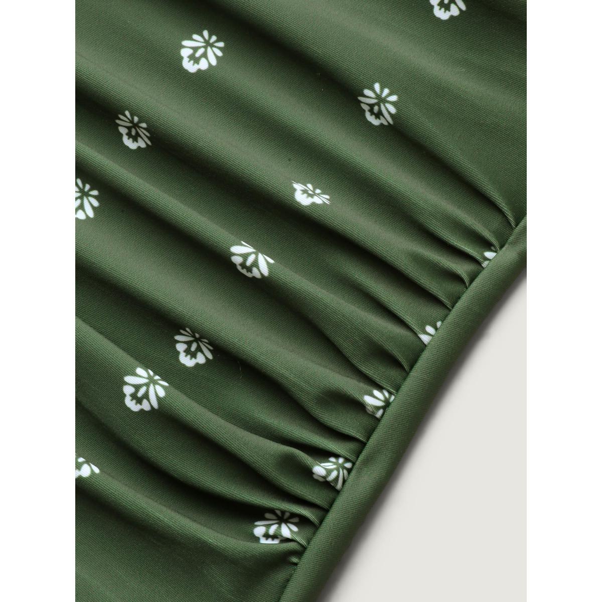 Plus Size Paisley Print Ruched One-Piece Swimsuit Women's Swimwear ArmyGreen Beach Gathered Curve Bathing Suits High stretch One Pieces BloomChic 30/6X Product Image