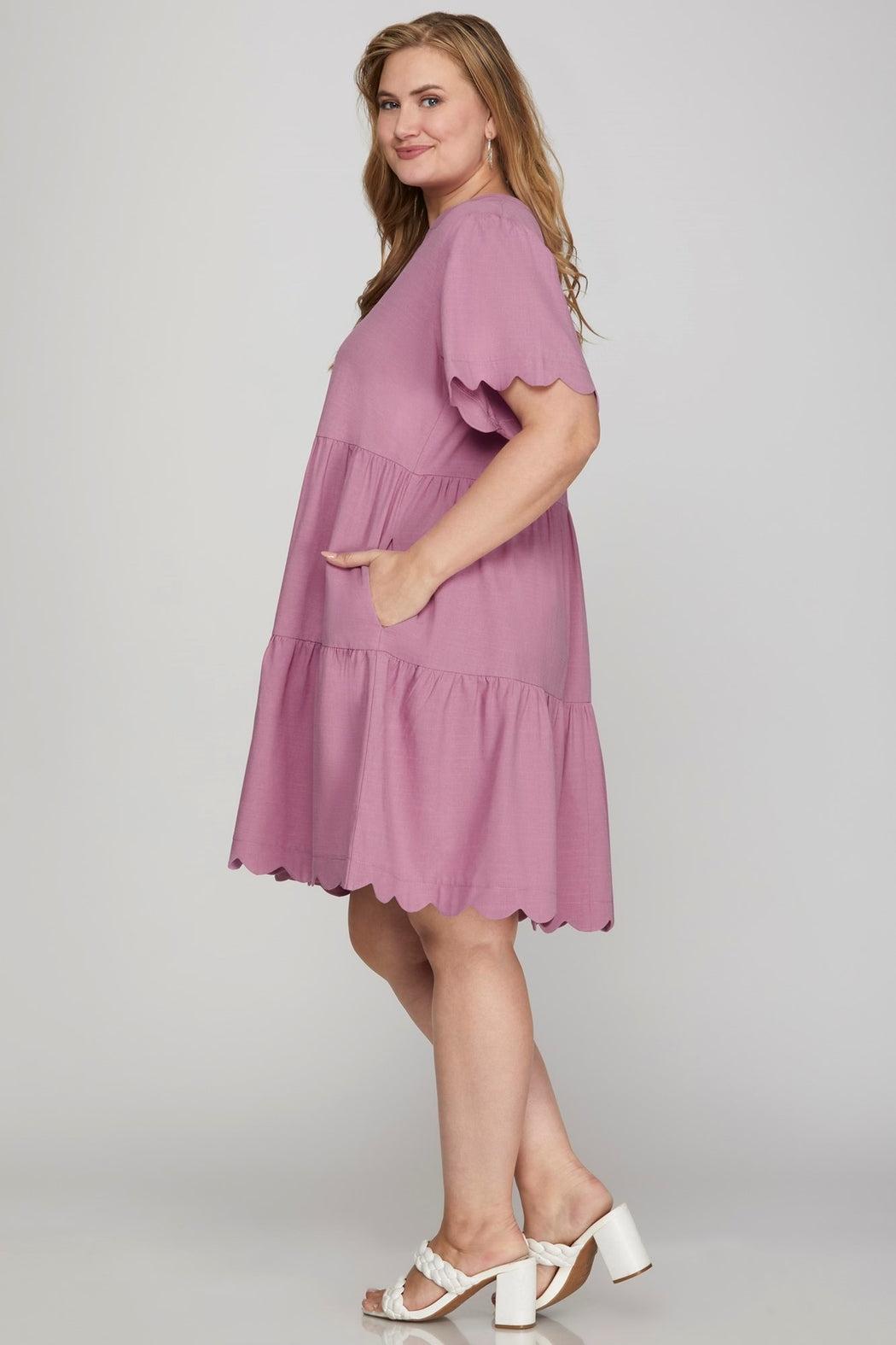 Short Sleeve Scallop Hem Mini Dress Product Image