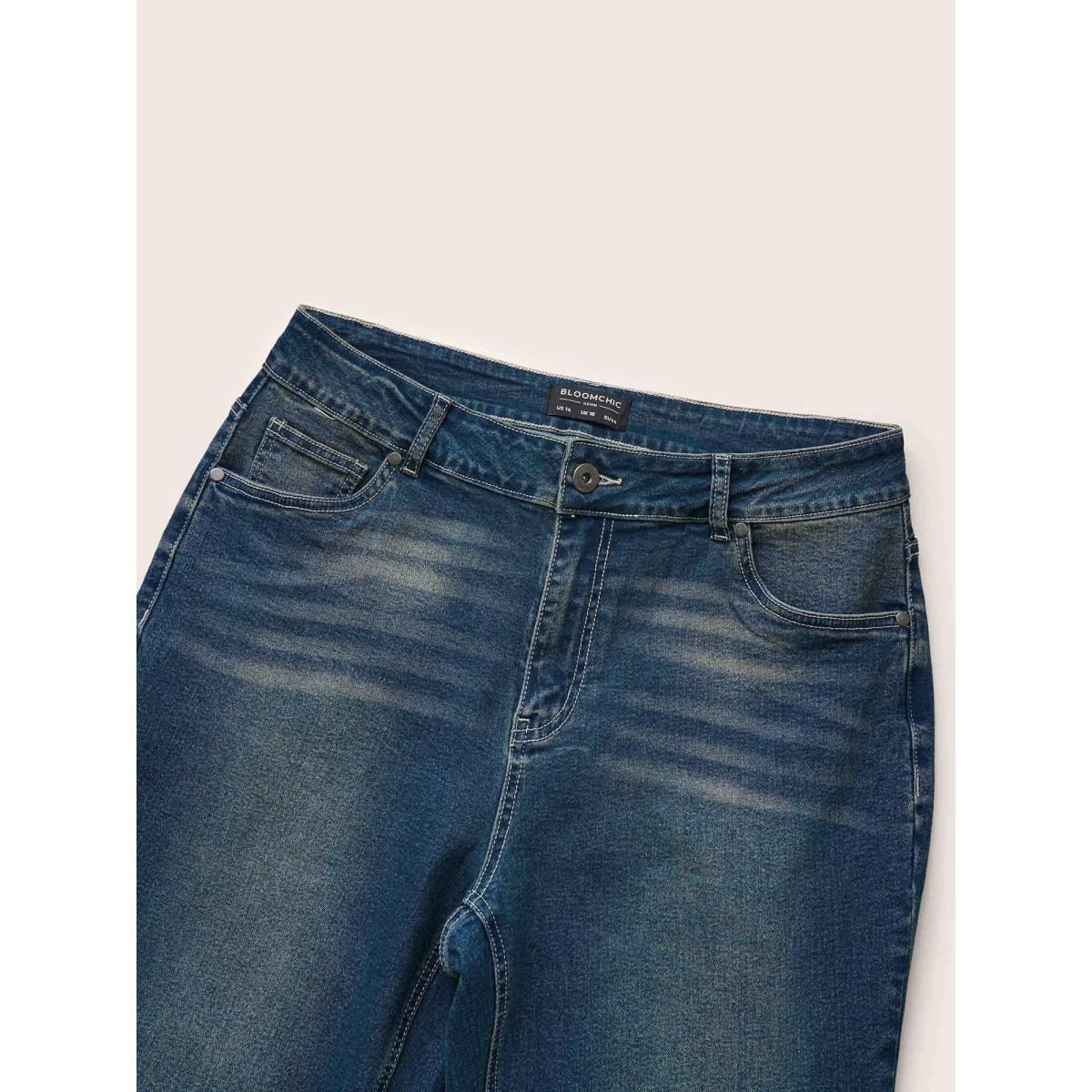 Plus Size Straight Leg Vintage Full Length Jeans Women Aegean Casual Plain Plain High stretch Pocket Jeans BloomChic 24/3X Product Image