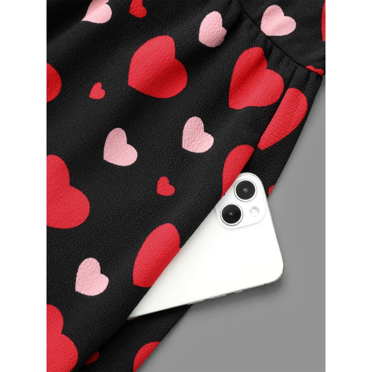 Plus Size Wrap Neck Hearts Print Knit Dress Black Women Elegant Non Knit Dresses Bloomchic 18-20/2X Product Image