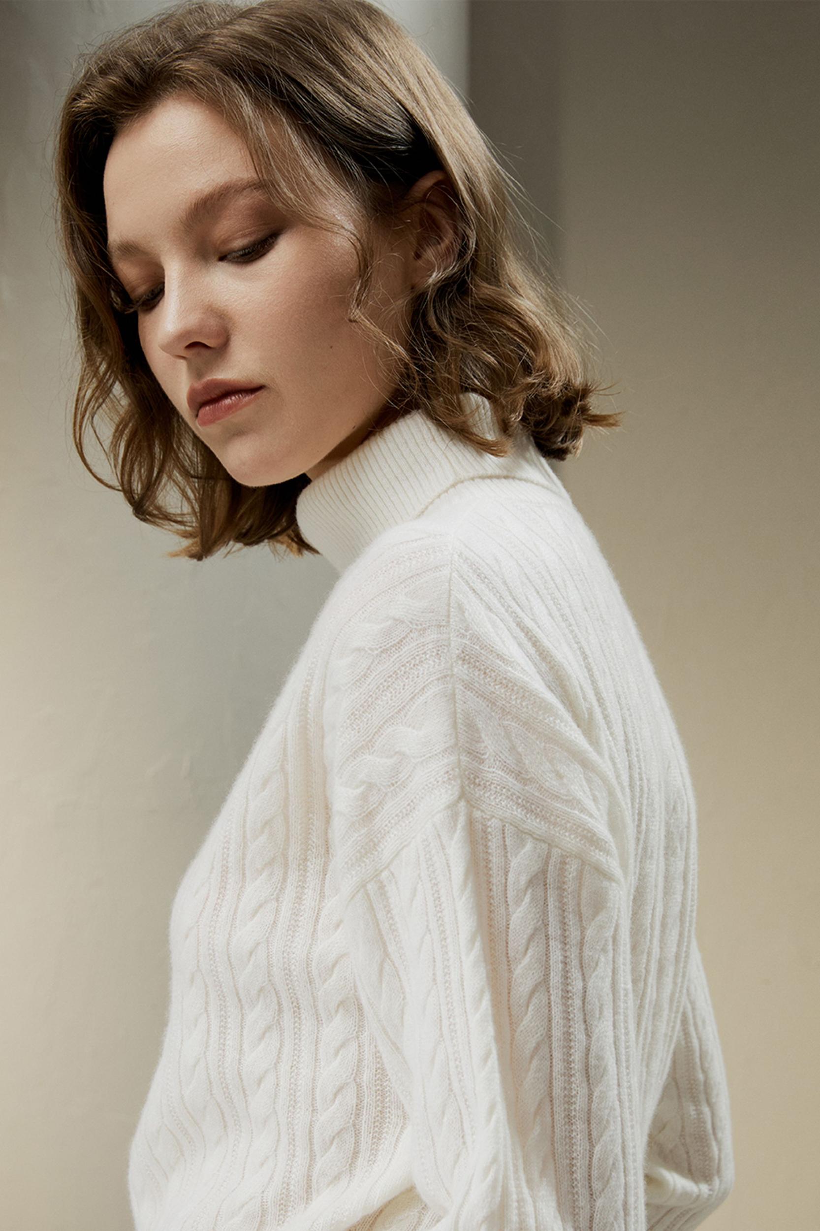 Classic Cable Knit Turtleneck Sweater Product Image