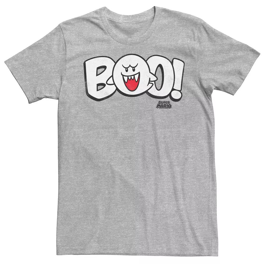 Men's Super Mario Bros Boo Logo Tee, Size: XL, Athletic Grey Product Image
