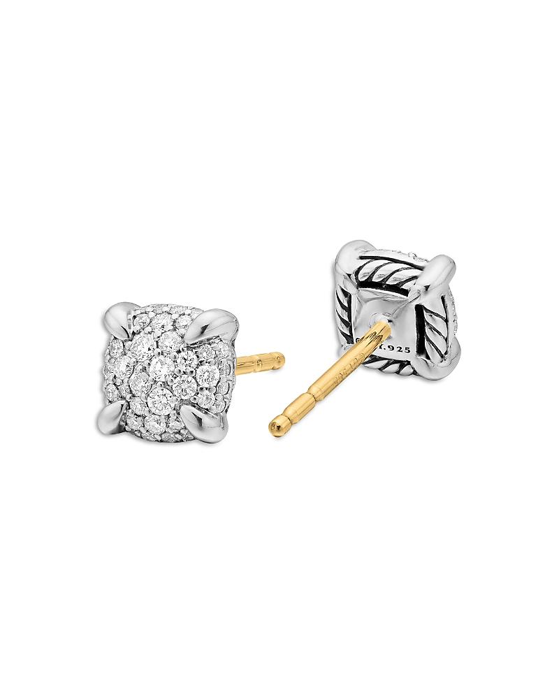 Womens Petite Chatelaine Stud Earrings in Sterling Silver with Pav Diamonds, 6.5mm Product Image