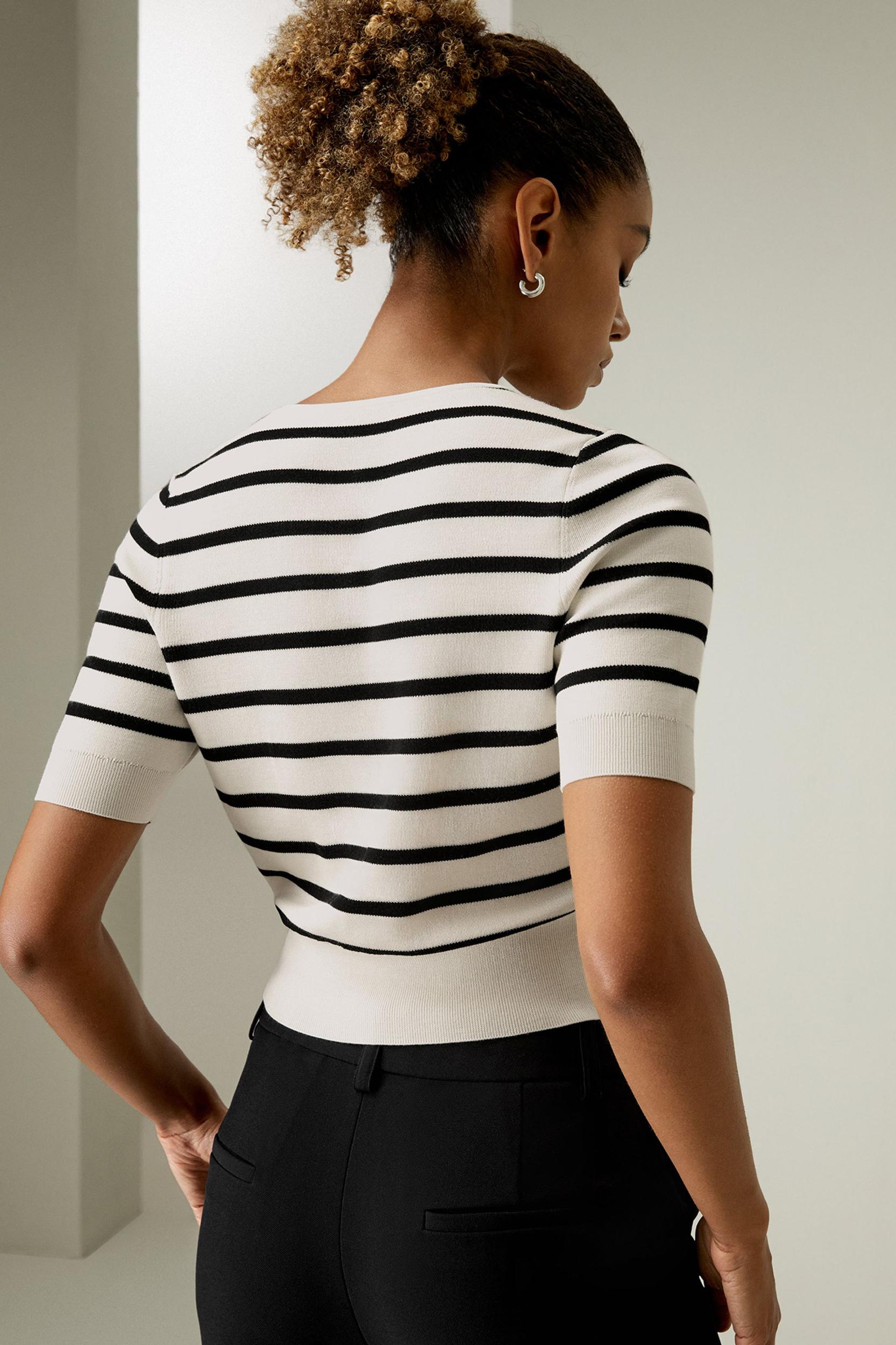 Silk Striped Cropped Knit Top Product Image
