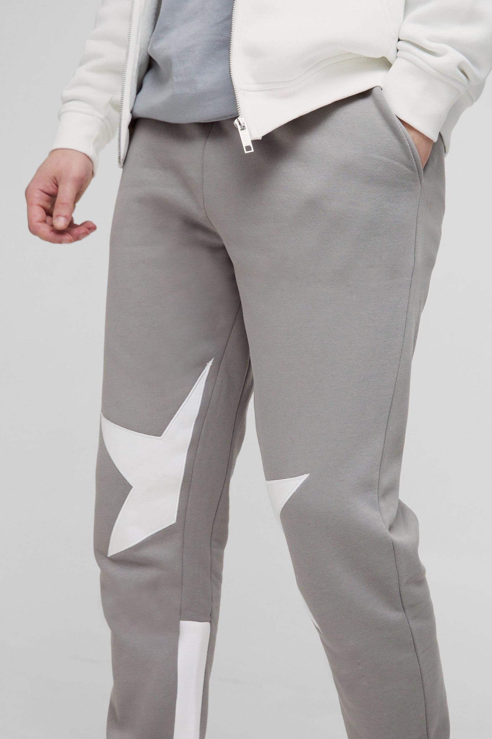 Tall Applique Slim Star Gusset Sweatpants | boohooMAN USA Product Image
