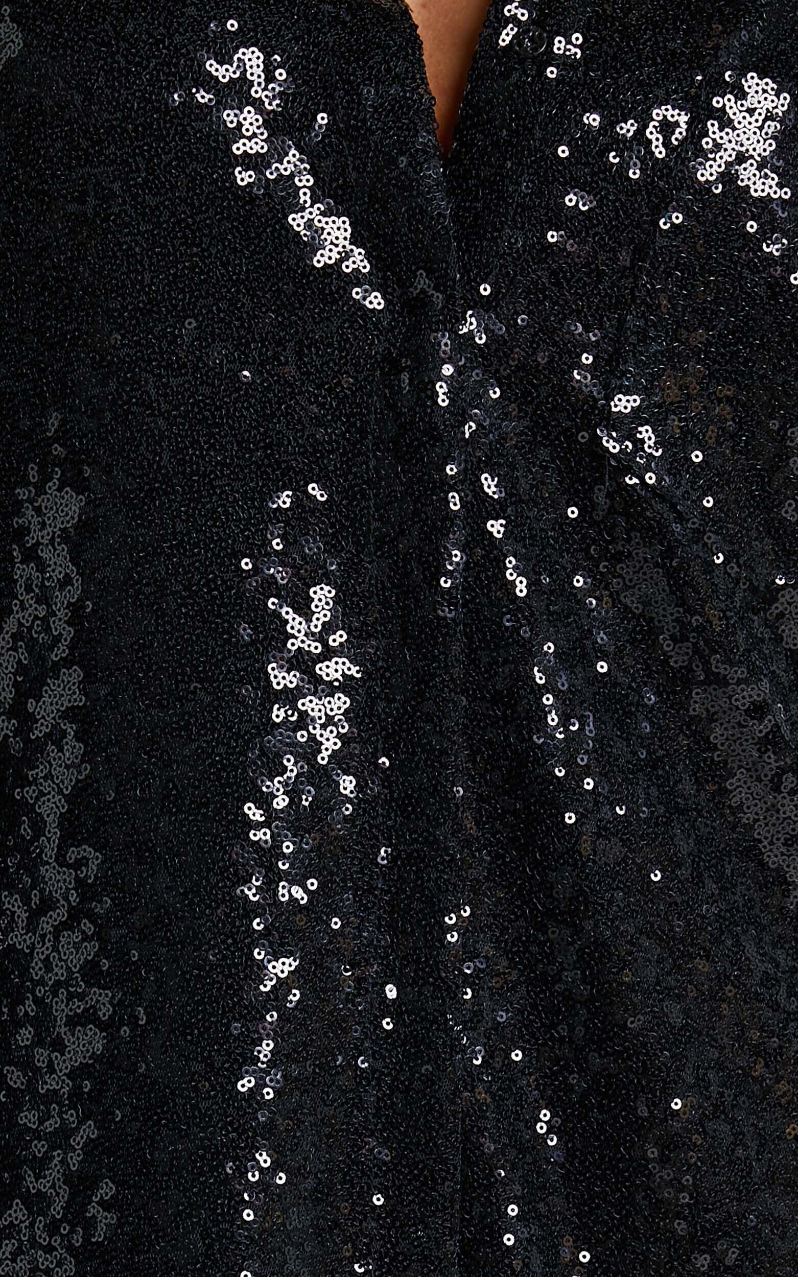 Cally Mini Dress - Oversized Shirt Dress in Black Sequin Product Image