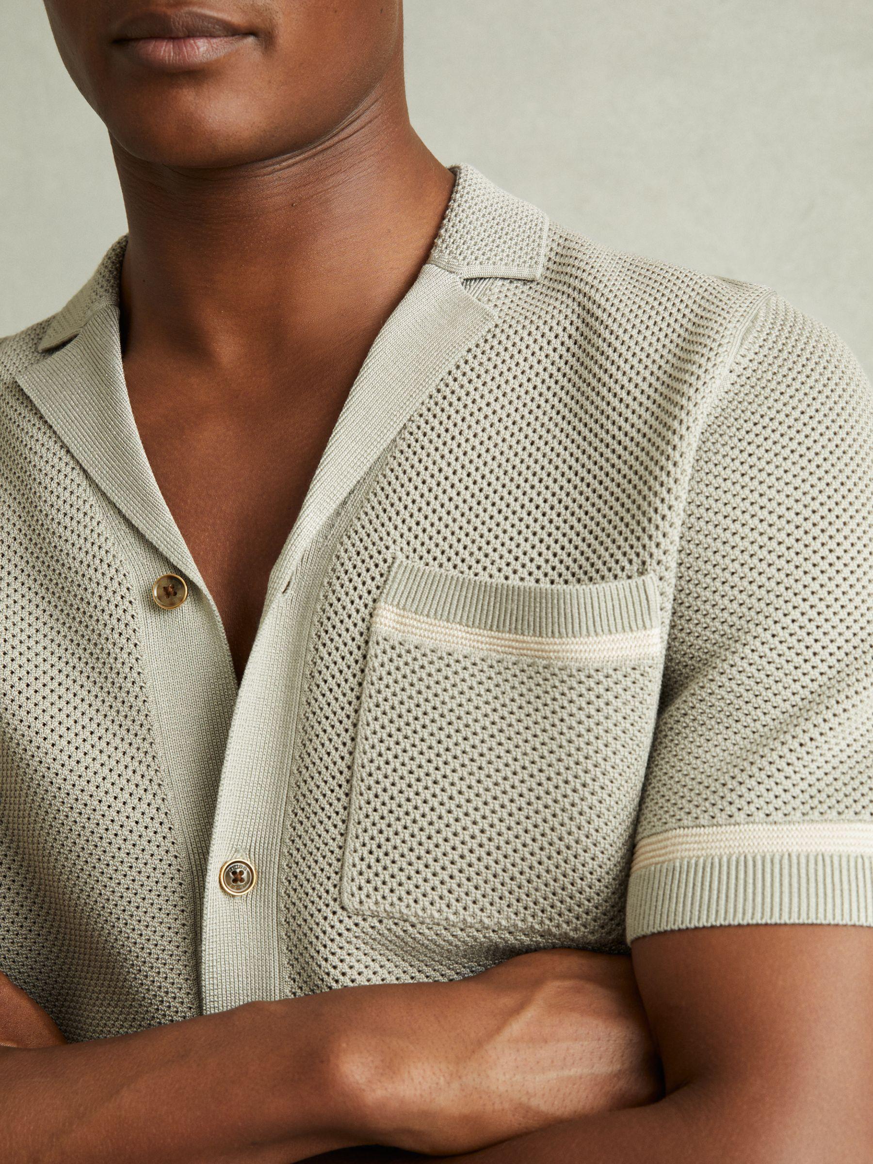 Open-Stitch Cuban Collar Shirt in Light Sage Green Product Image