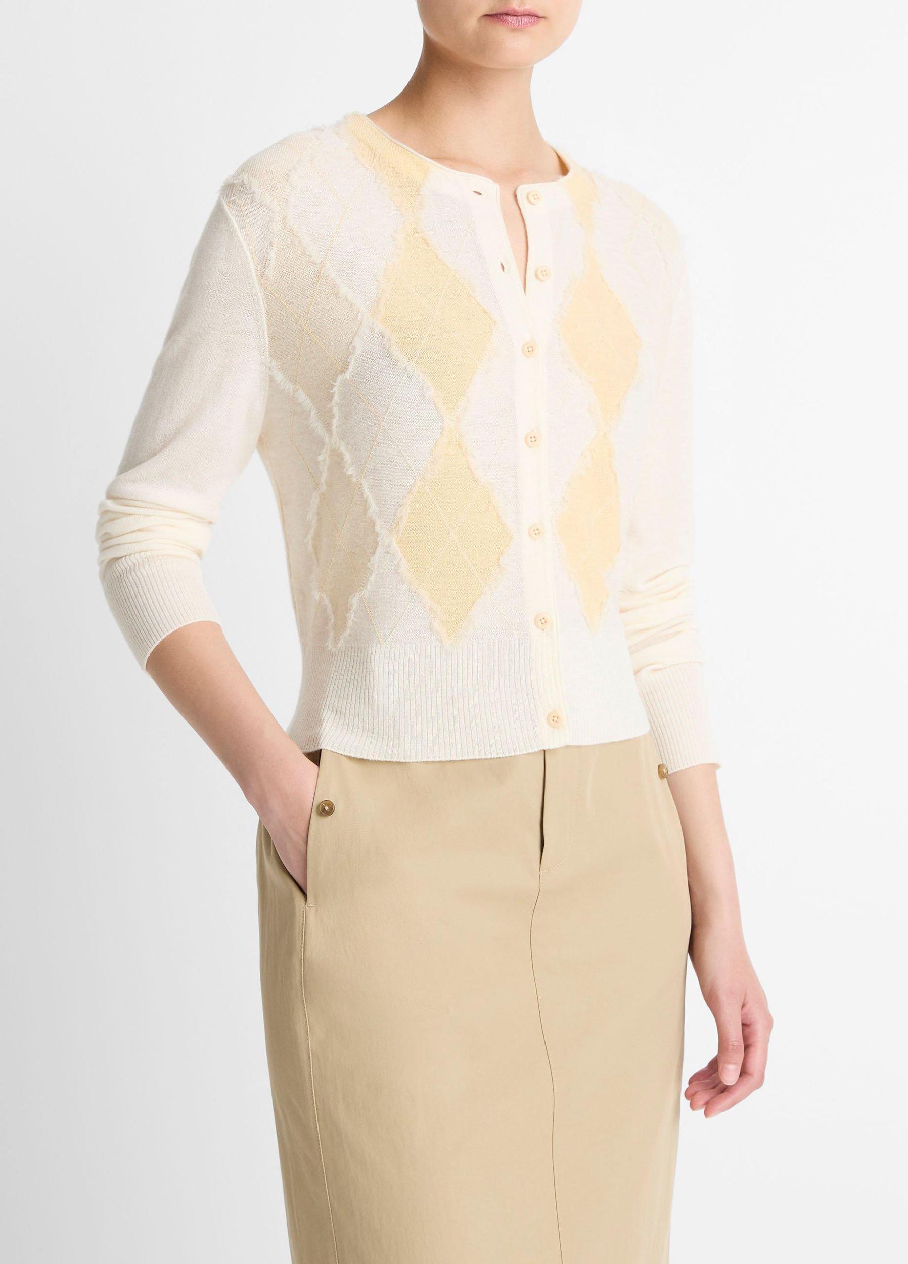 Hand-Cut Argyle Wool-Blend Cardigan Product Image