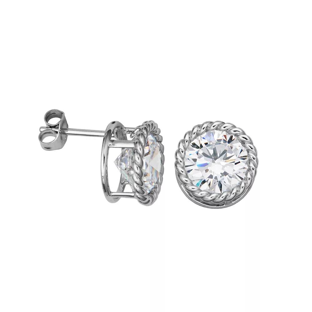 14k White Gold Halo Cubic Zirconia Stud Earrings, Women's, 14k Whgold Product Image